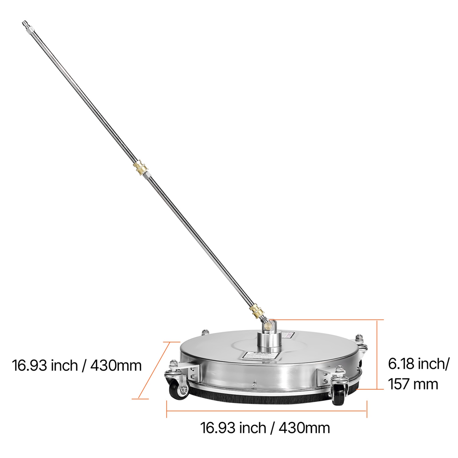 VEVOR 16.5" Surface Cleaner, Stainless Steel Pressure Washer Attachments with 4 Wheels,4000 Max PSI,1/4 Quick Connector,2 Spray Nozzles, 2 Extended