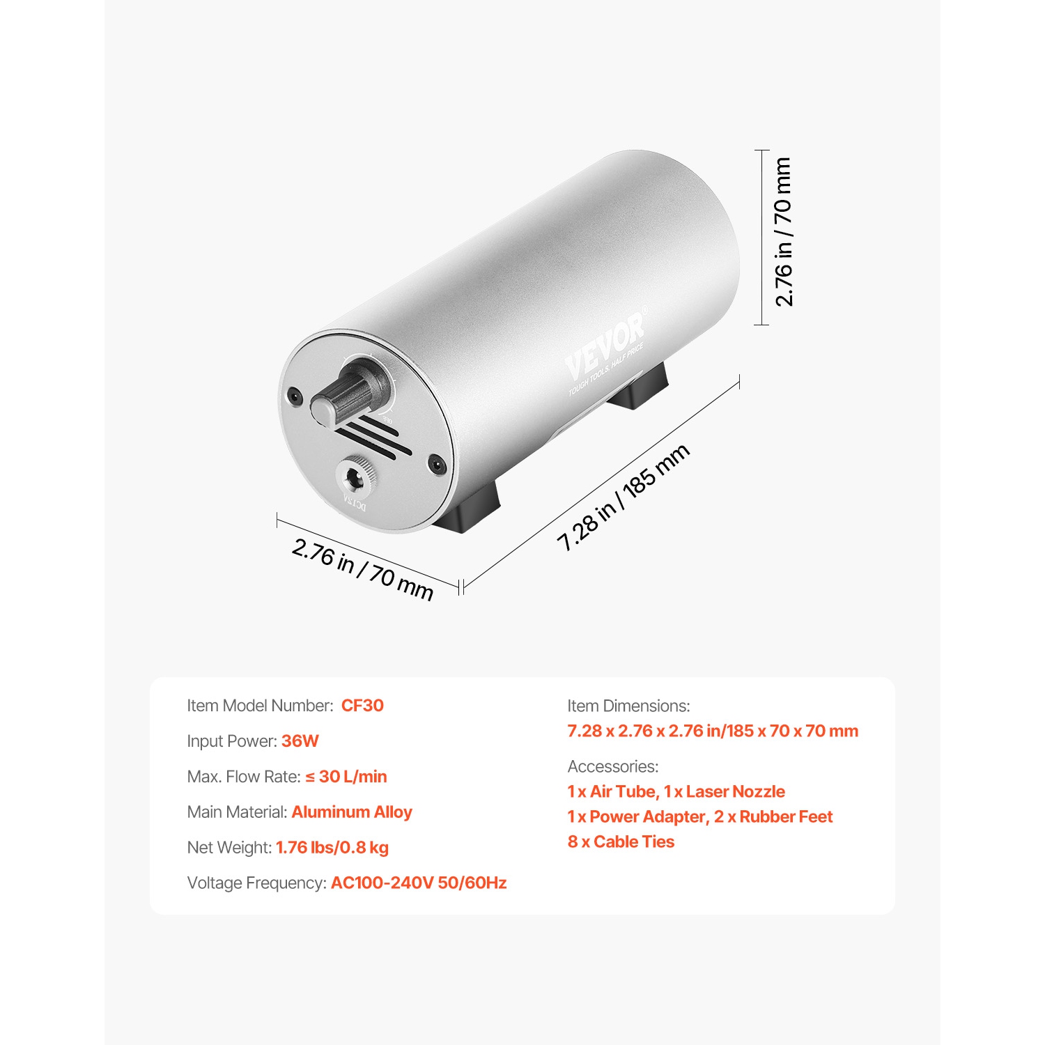 VEVOR 30 L/min Airflow Air Assist, Air Assist Pump Kit for Laser Cutter and Engraver, Clear Smoke and Dust, Reduce Surface Temperature, Shield Laser