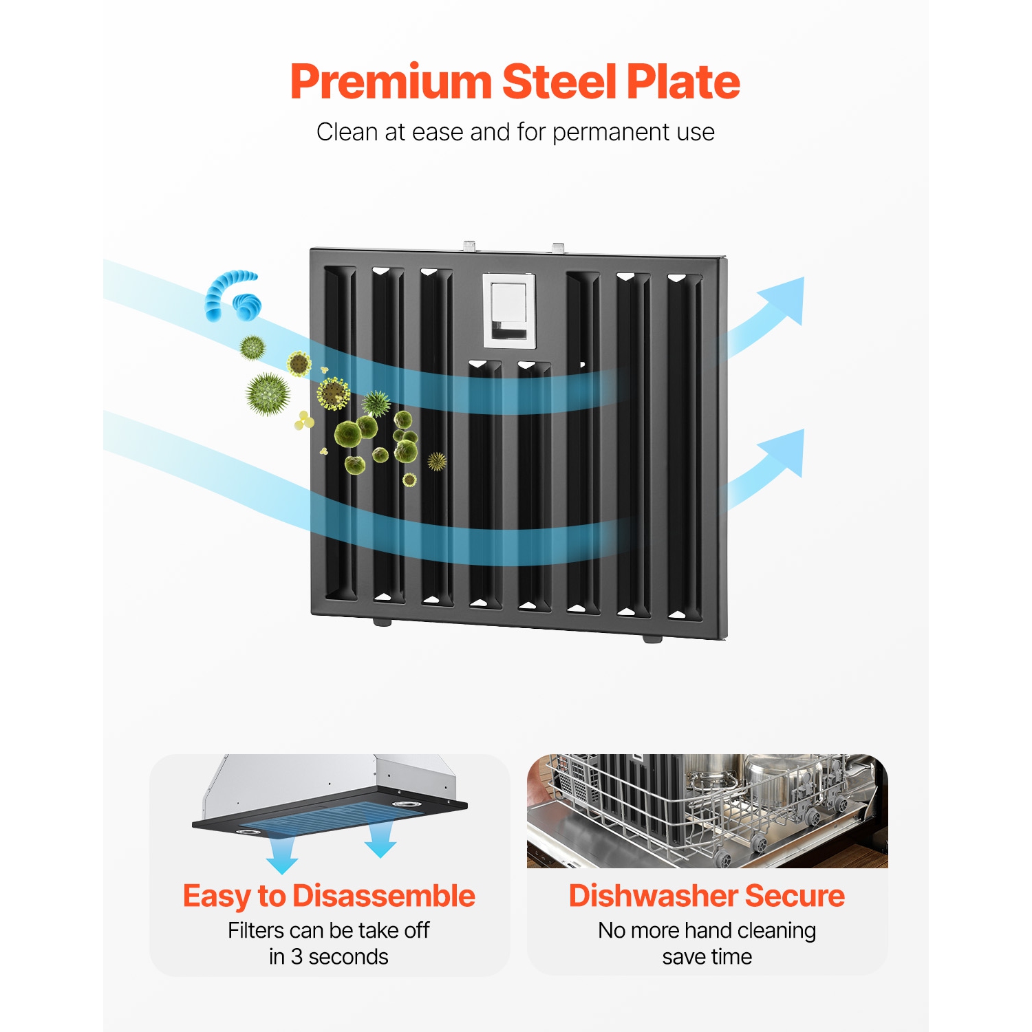 VEVOR 30 inches Built-in Range Hood Insert, 800CFM Steel, Gesture & Touch Control, LED Light, Baffle Filters, 4-Speed Fan, Ducted/Ductless