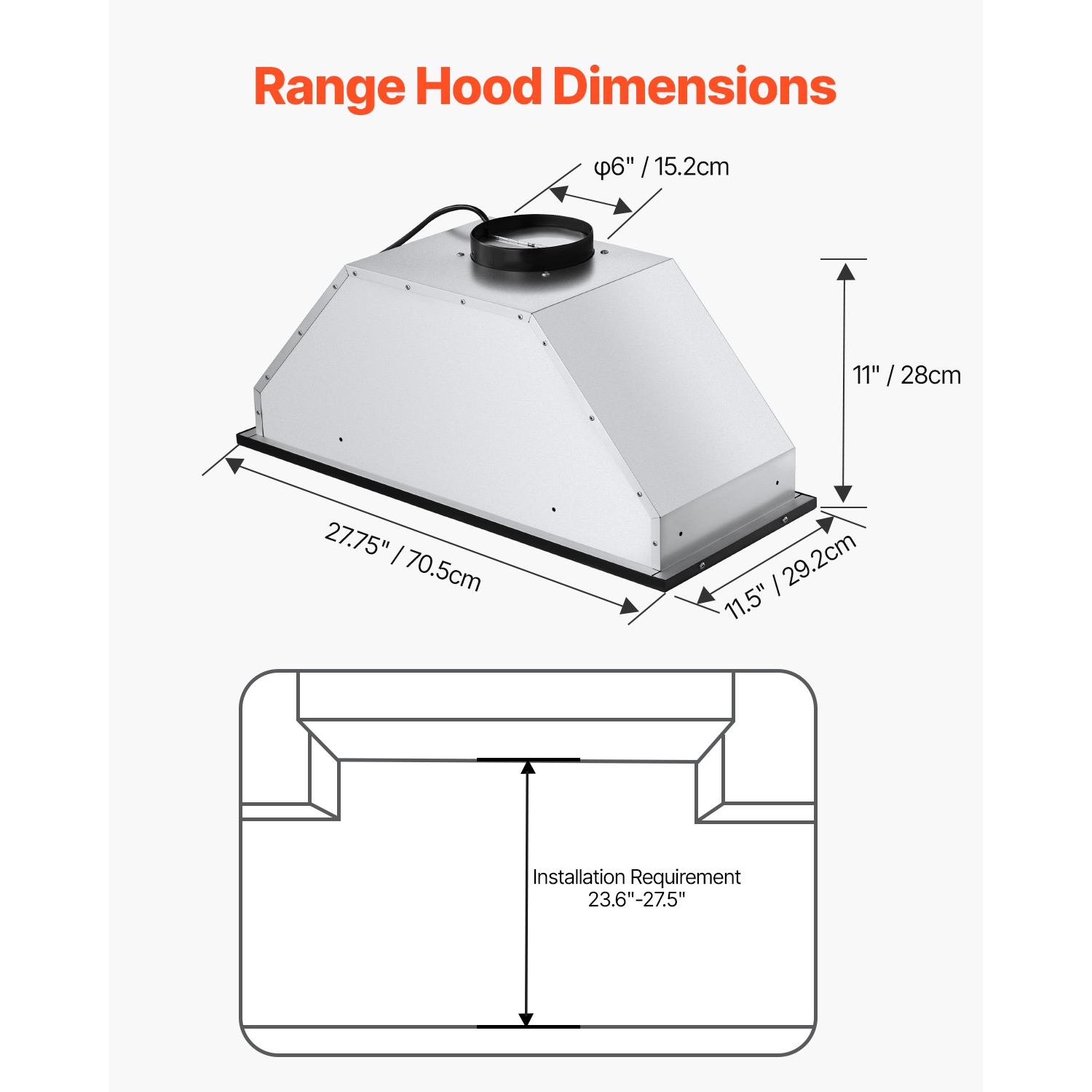 VEVOR 30 inches Built-in Range Hood Insert, 800CFM Steel, Gesture & Touch Control, LED Light, Baffle Filters, 4-Speed Fan, Ducted/Ductless