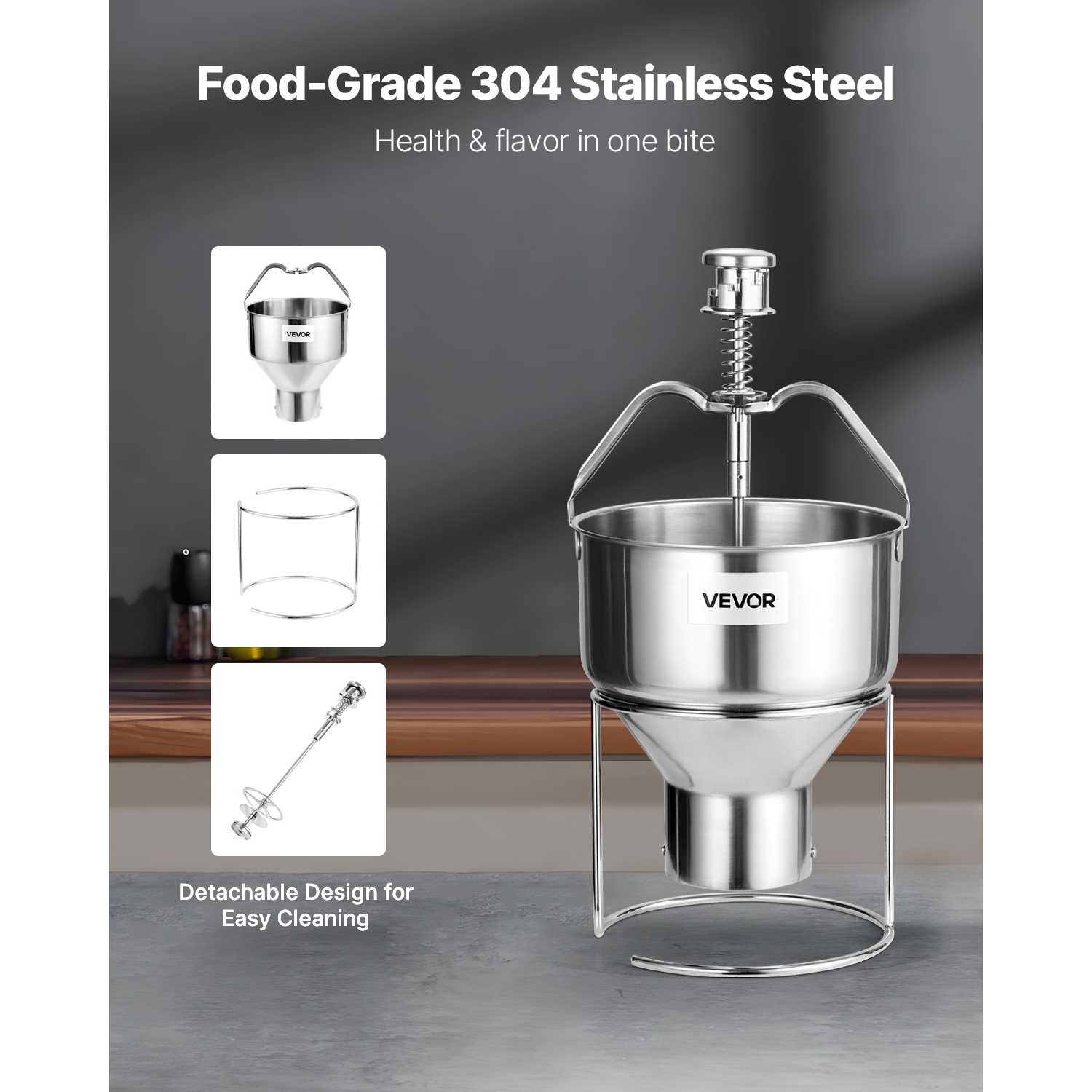 VEVOR 6 Thicknesses Adjustment Donut Depositor, Large Capacity Manual Dropper, 304 Stainless Steel Commercial Batter Dispenser, with Stand, For