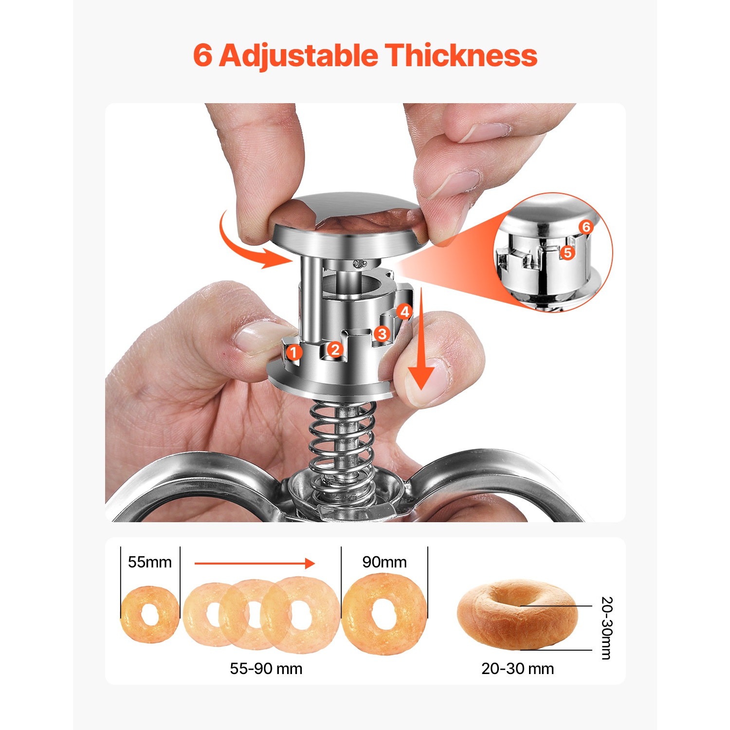 VEVOR 6 Thicknesses Adjustment Donut Depositor, Large Capacity Manual Dropper, 304 Stainless Steel Commercial Batter Dispenser, with Stand, For