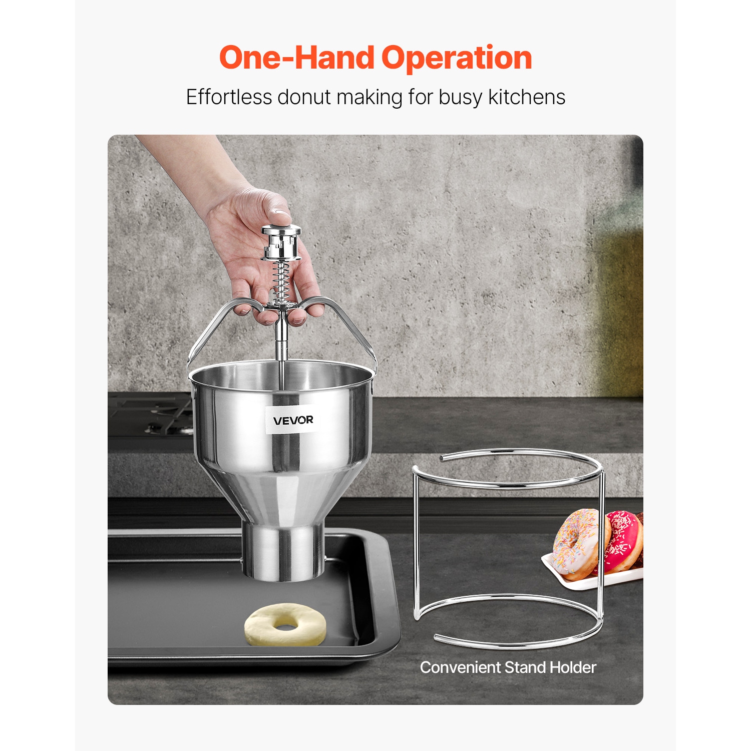 VEVOR 6 Thicknesses Adjustment Donut Depositor, Large Capacity Manual Dropper, 304 Stainless Steel Commercial Batter Dispenser, with Stand, For