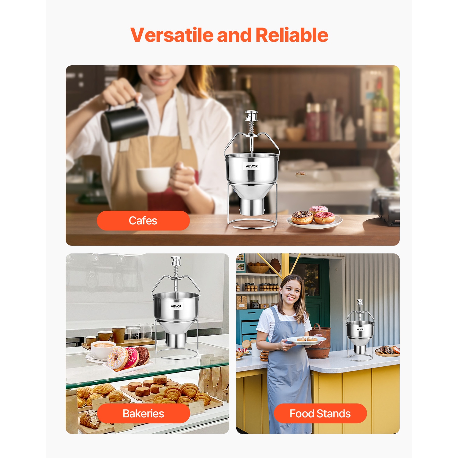 VEVOR 6 Thicknesses Adjustment Donut Depositor, Large Capacity Manual Dropper, 304 Stainless Steel Commercial Batter Dispenser, with Stand, For