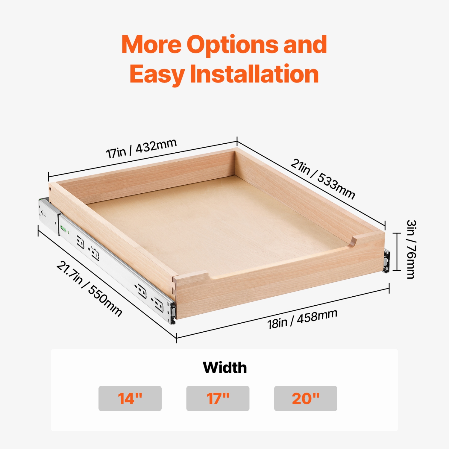 VEVOR 17"W x 21"D Pull Out Cabinet Organizer, Heavy-Duty Sliding Wood Drawer, Bottom and Side Assembly Base Cabinet Organization for Kitchen Pantry