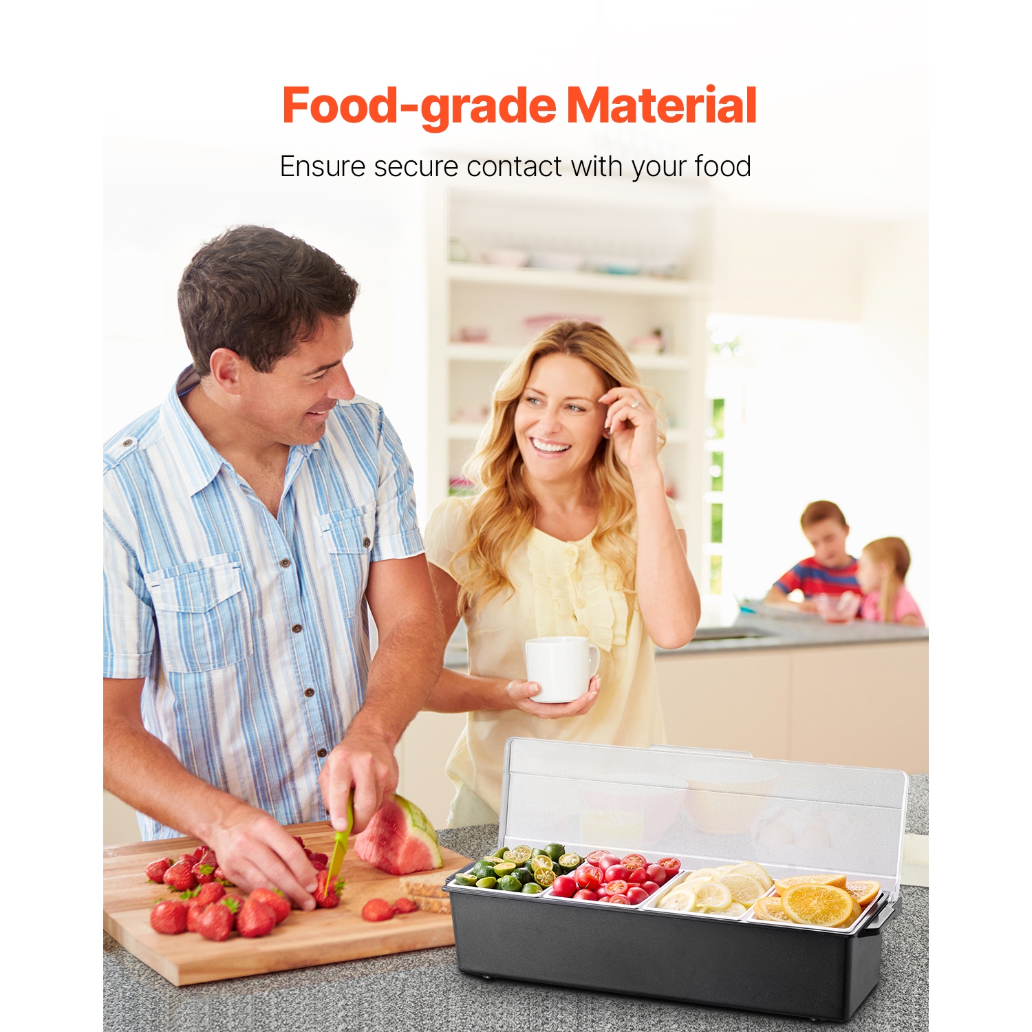 VEVOR 4 Compartment Chilled Condiment Server, Chilled Garnish Tray Bar Caddy with Lid, for Bartending & Serving Taco, Salad, Fruit, Home & Restaurant