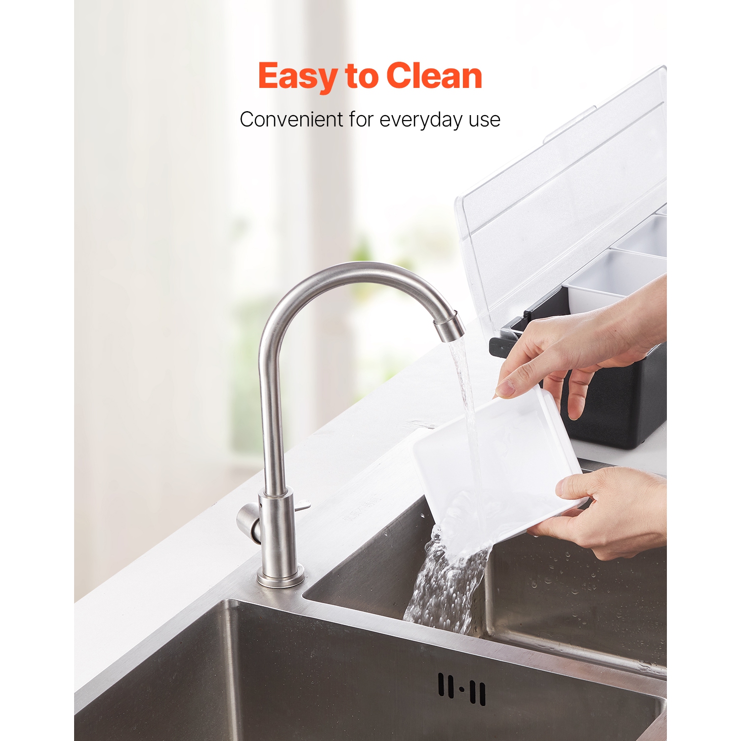 VEVOR 4 Compartment Chilled Condiment Server, Chilled Garnish Tray Bar Caddy with Lid, for Bartending & Serving Taco, Salad, Fruit, Home & Restaurant