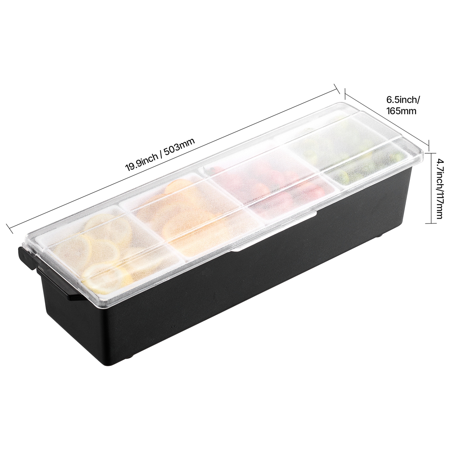 VEVOR 4 Compartment Chilled Condiment Server, Chilled Garnish Tray Bar Caddy with Lid, for Bartending & Serving Taco, Salad, Fruit, Home & Restaurant