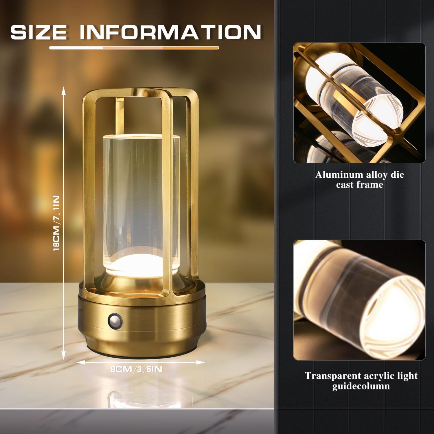 Lampe de table sans fil avec commande tactile, éclairage LED rechargeable à piles 3 couleurs pour restaurant intérieur - Argenté