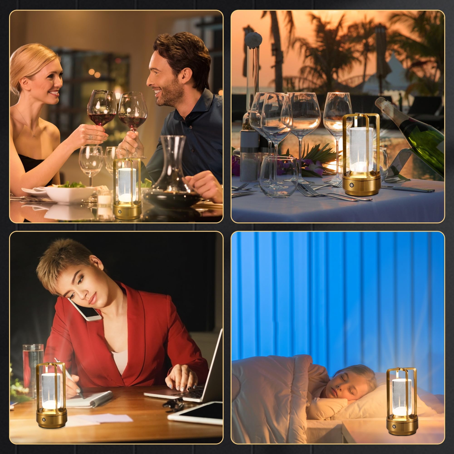 Lampe de table sans fil avec commande tactile, éclairage LED rechargeable à piles 3 couleurs pour restaurant intérieur - Argenté