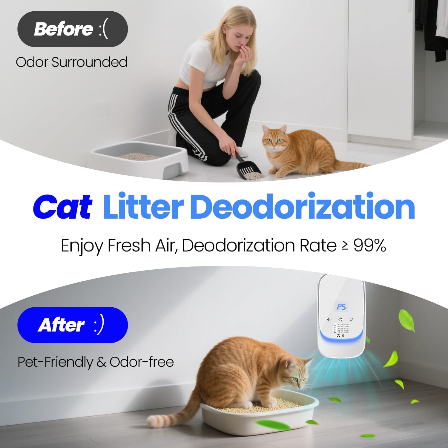 Désodorisant pour litière pour chats Animaux de compagnie Éliminateur d'odeurs Désodorisant assainisseur d'air enfichable Purificateur d'air