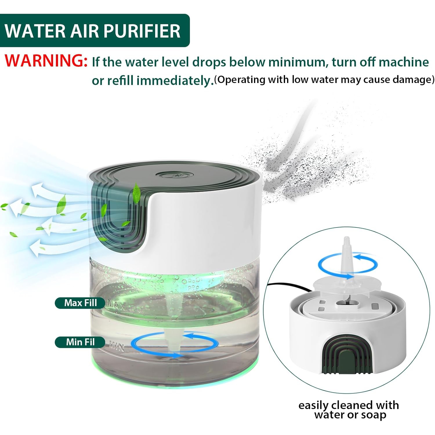 Water Air Purifiers for Home,Quiet Water Based Air Purifier with Night Light,Air Washer Humidifier Essential Oils Aroma Fresher for Home Bedroom