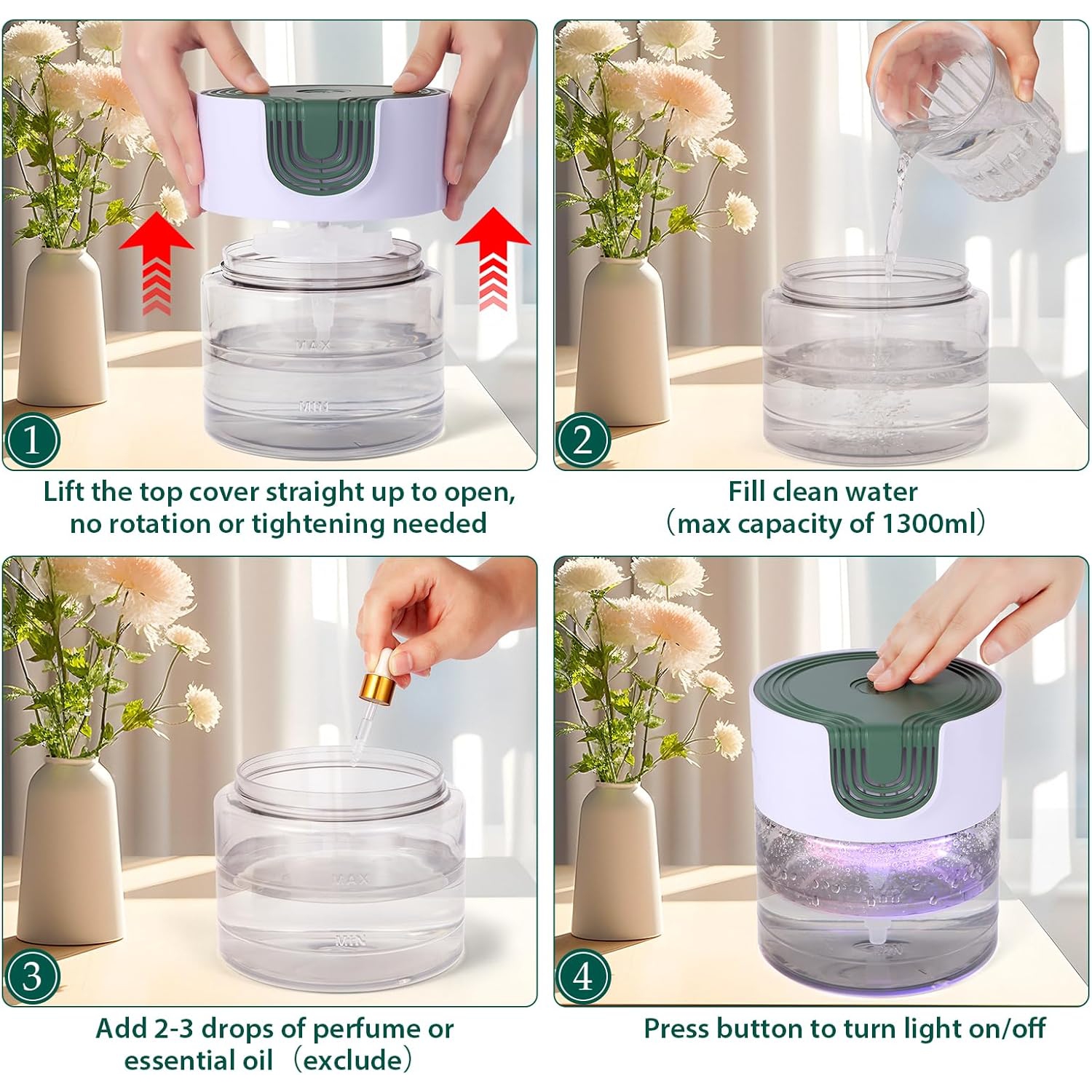 Water Air Purifiers for Home,Quiet Water Based Air Purifier with Night Light,Air Washer Humidifier Essential Oils Aroma Fresher for Home Bedroom