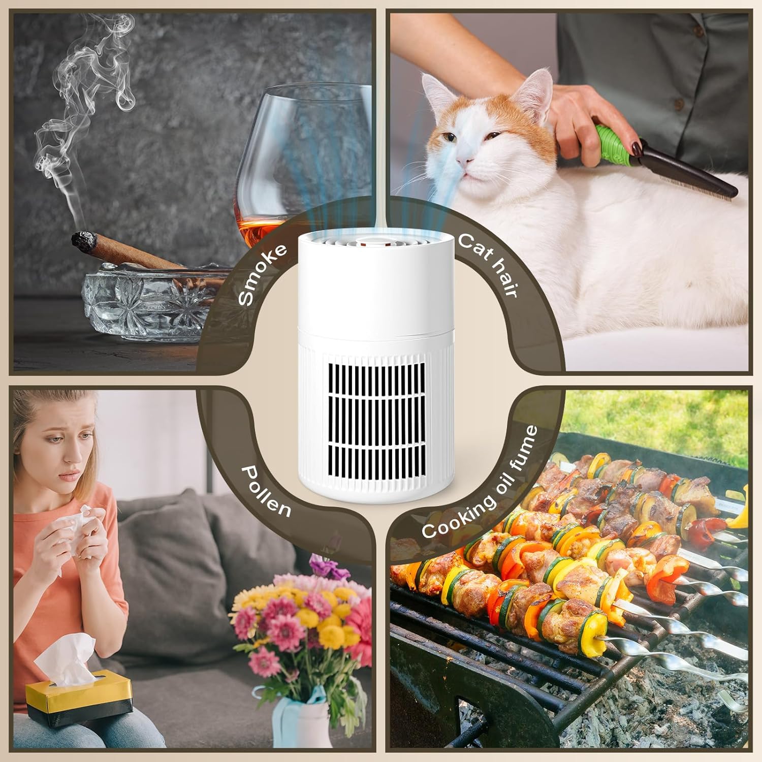 Small Home Air Purifier,Portable Air Purifiers for Room Pet Room Bedroom Office,Mini Desk Air Purifier for Odor Smoke Remove