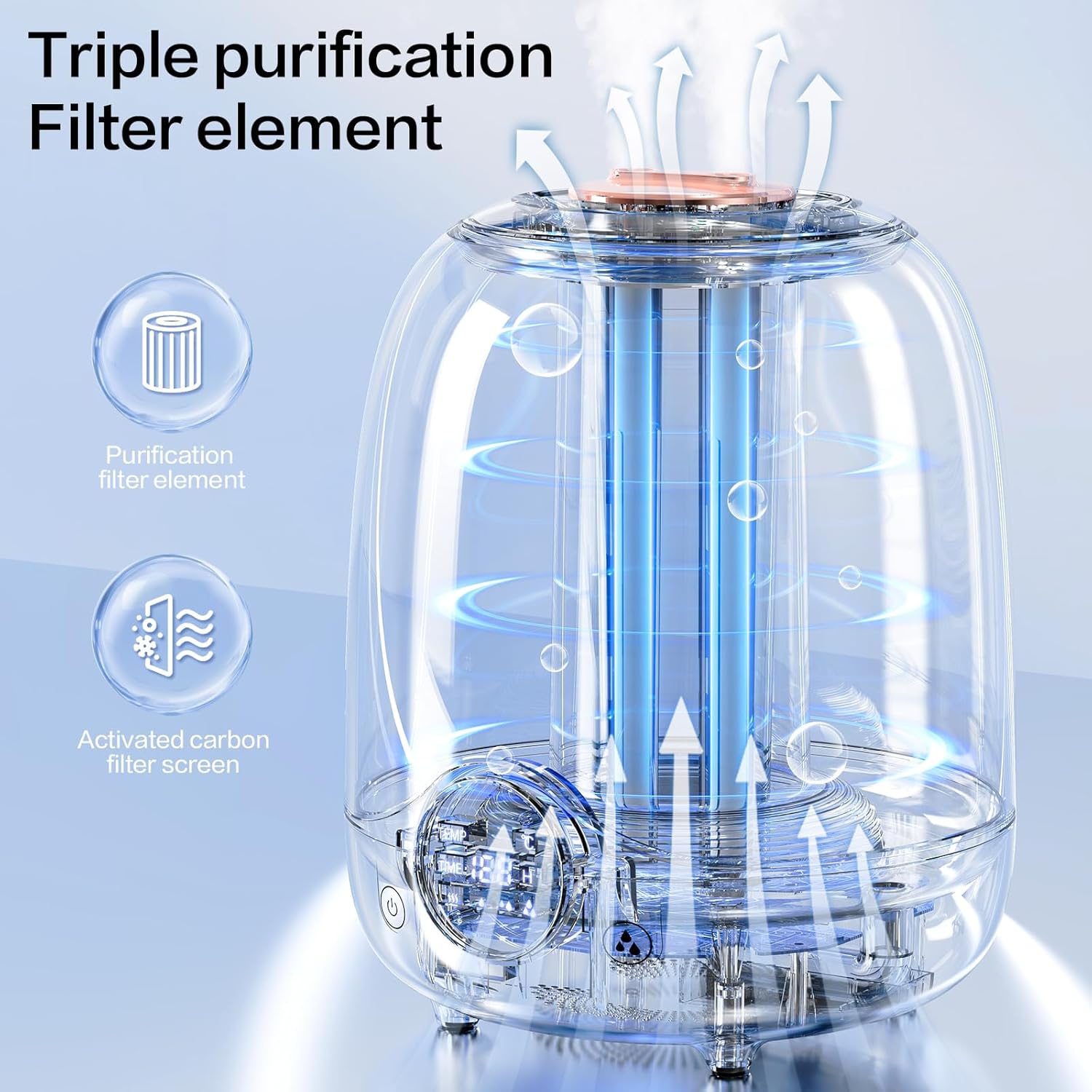 Humidificateurs pour chambre à coucher, humidificateur pour petite maison avec réservoir 3&nbsp;L, deux buses, lampes LED, minuterie intelligente,