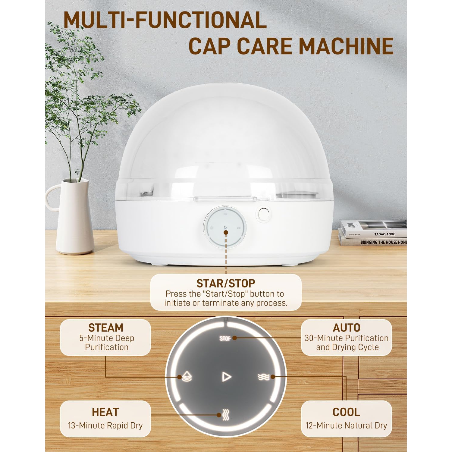 Cap Care Machine,Automatic Cap Cleaner with Steam & Dry,Multi-Functional Hat Cleaner Machine,Hat Shaper for Bucket Hat Baseball Cap,Hat Shaper