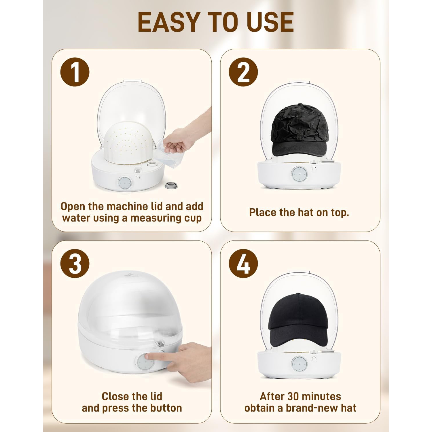 Cap Care Machine,Automatic Cap Cleaner with Steam & Dry,Multi-Functional Hat Cleaner Machine,Hat Shaper for Bucket Hat Baseball Cap,Hat Shaper