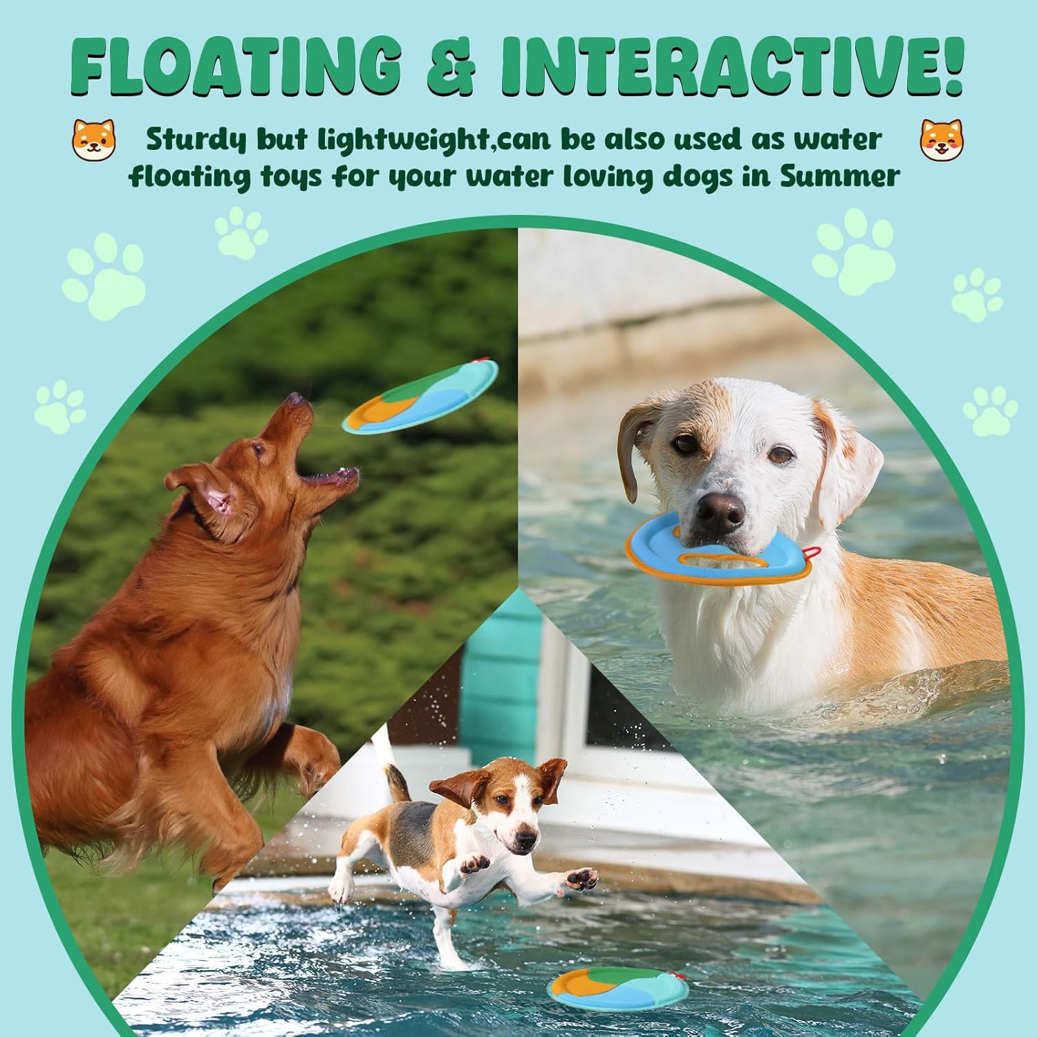 2 PCS Dog Pool Floating Flying Disc Toys,Interactive Dog Pool Water Toys Float for Aggressive Chewers,Lake & Beach Small,Medium & Large Puppies