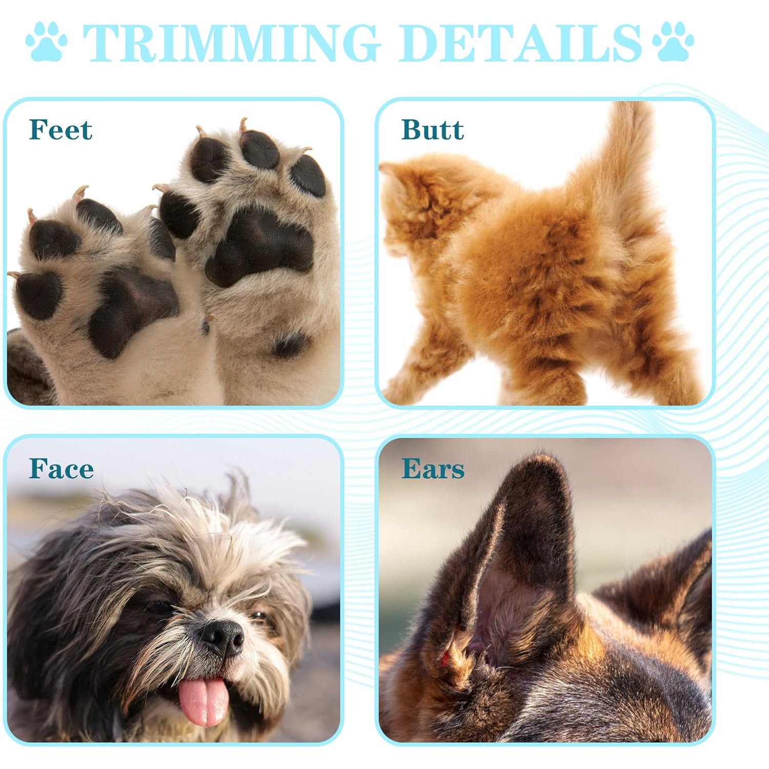 Dog Paw Trimmer,Pets Grooming Kit with LED Light,Rechargeable Cordless Low Noise Clipper for Dog Cat Hair Around Paw Face Eyes Ears Rump