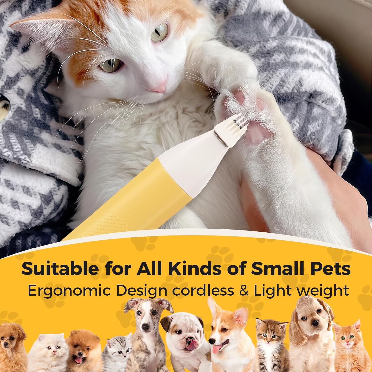 Dog Paw Trimmer with 3 Blade,Cordless Small Pet Hair Grooming Trimmer,Cat's Paw Nail Filer, Low Noise for Trimming Dog's Fur Around Paws Eyes Ears