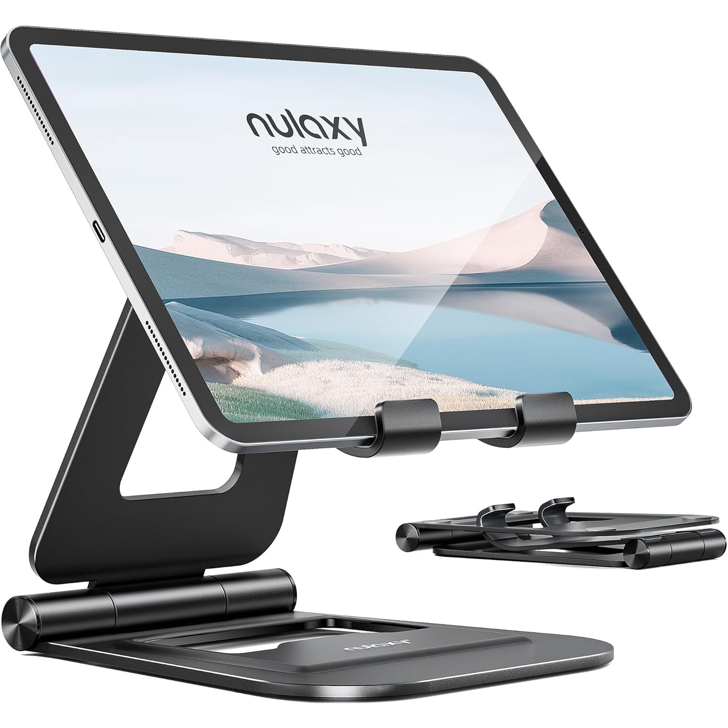 Nulaxy Aluminum Dual Foldable iPad Stand - Black