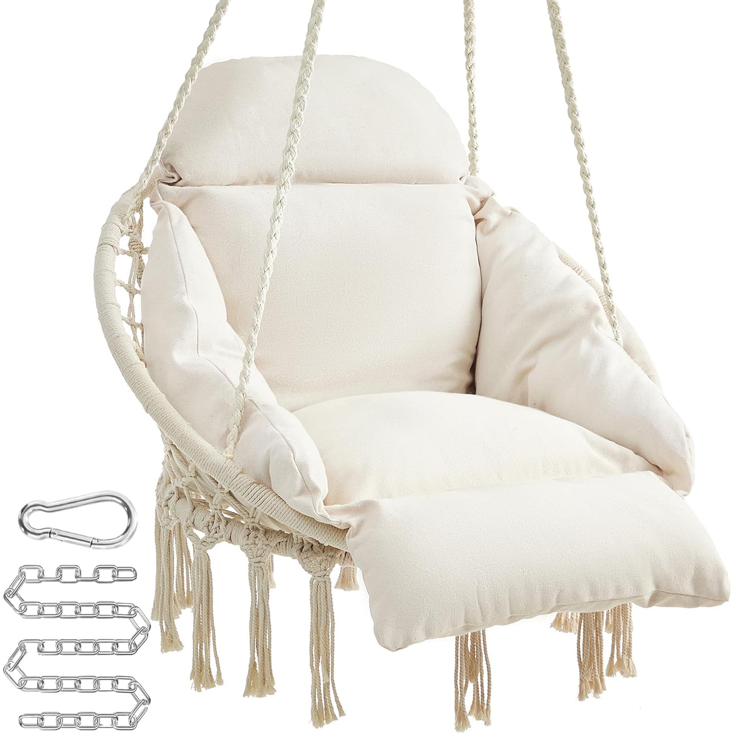Fauteuil hamac HOME de SONGMICS avec grand coussin épais, peut supporter jusqu'à 264&nbsp;lb, blanc nuage