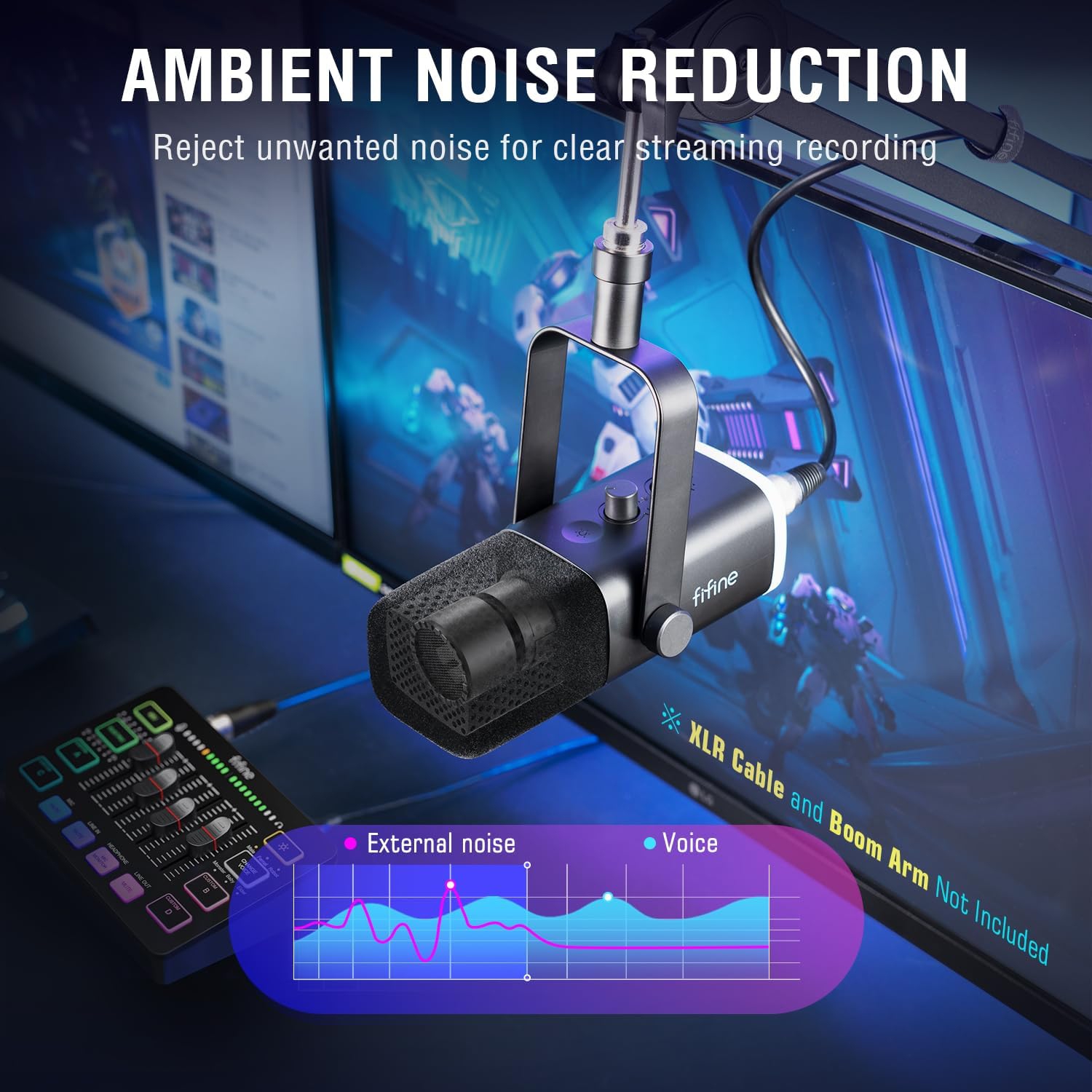 Refurbished - Fifine Dynamic Studio XLR/USB Microphone, Gaming Streaming RGB Microphone for PC/MAC/PS5 - AmpliGame AM8 Black