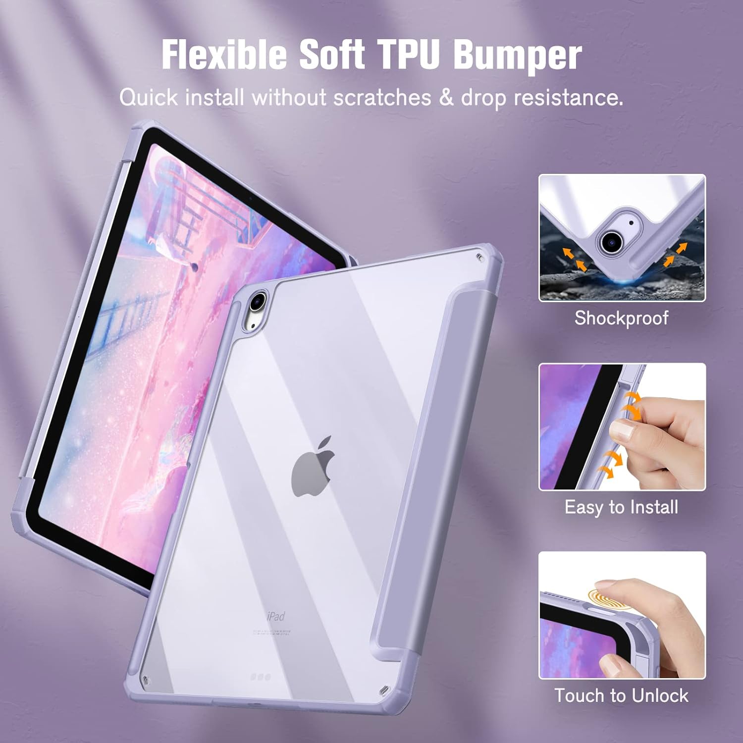 Fintie Hybrid Slim Case for iPad Air 11-inch M3 / M2 (2024) - Lilac Purple