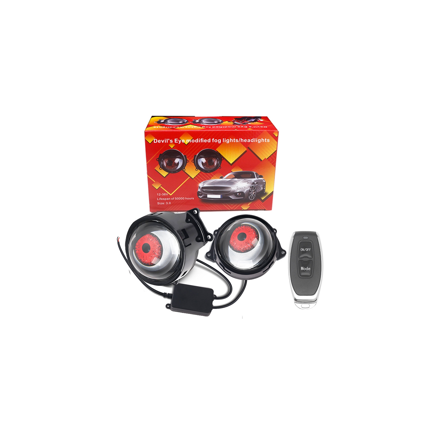 Nouveaux phares dynamiques de voiture LED, yeux de démon LED de 3 pouces, feux d'aigle changés clignotants - une à deux lentilles télécommande