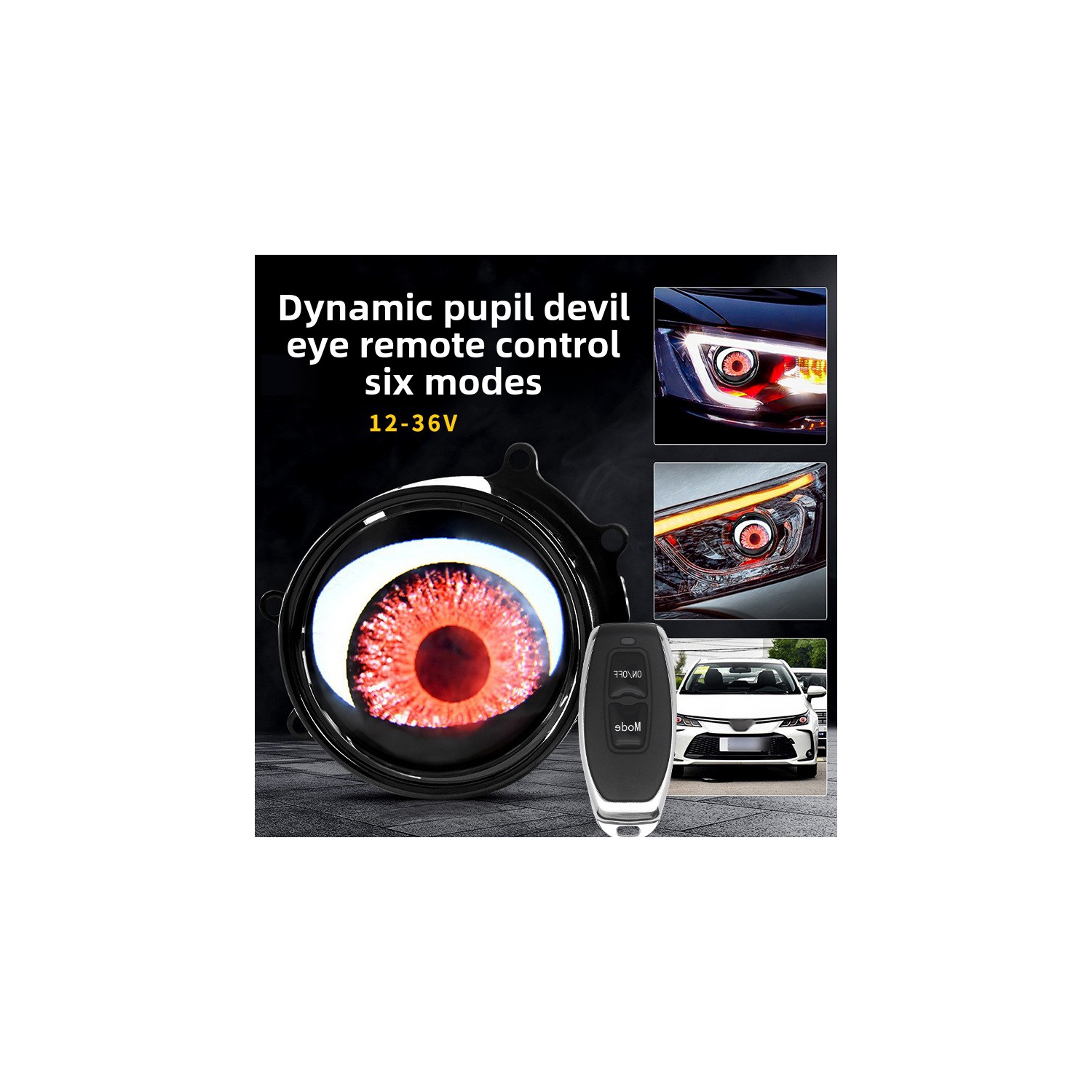 Nouveaux phares dynamiques de voiture LED, yeux de démon LED de 3 pouces, feux d'aigle changés clignotants - une à deux lentilles télécommande