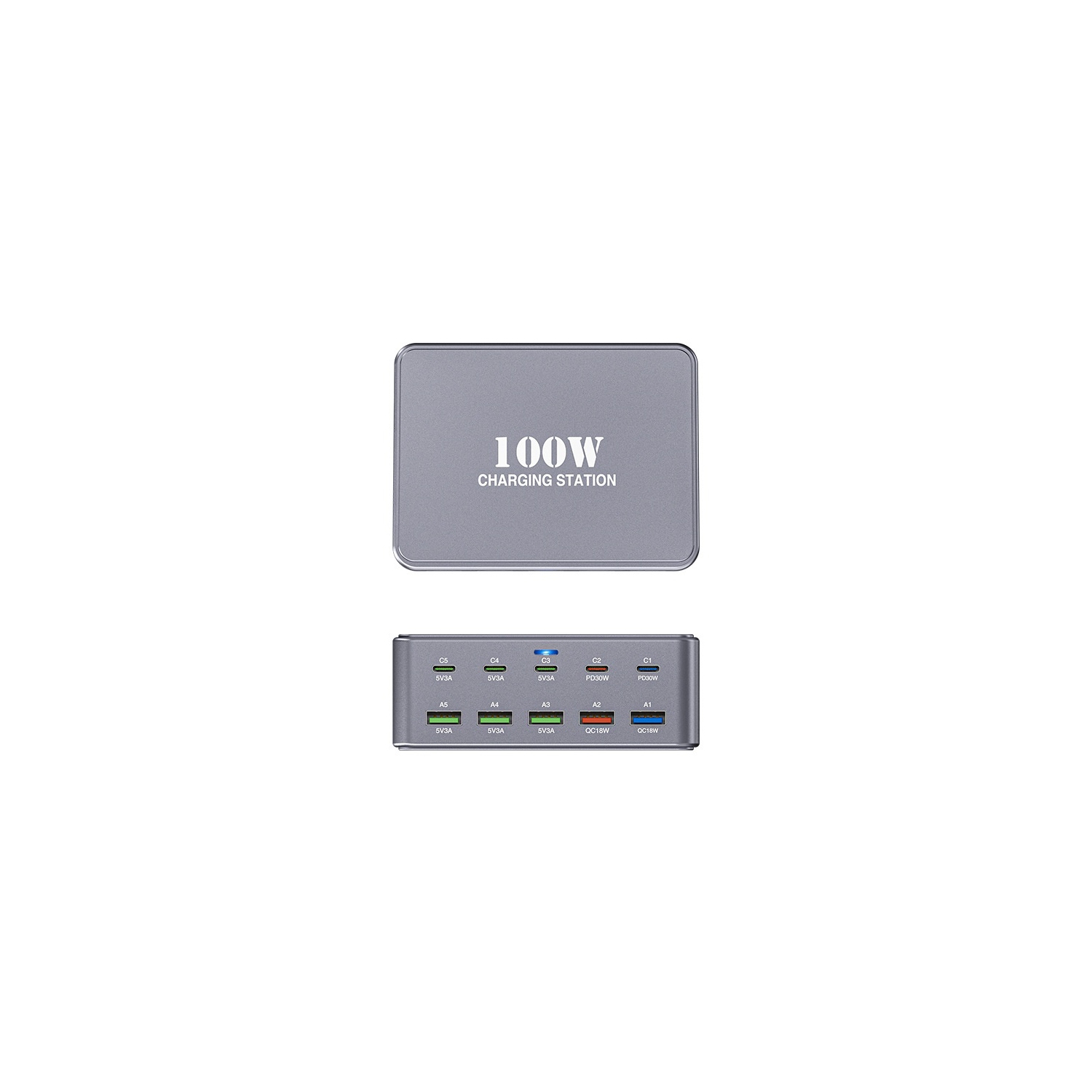 Multi-port PD, USB charging stand, travel studio 100W charging head, fast charging power strip mobile phone fast charger - gray