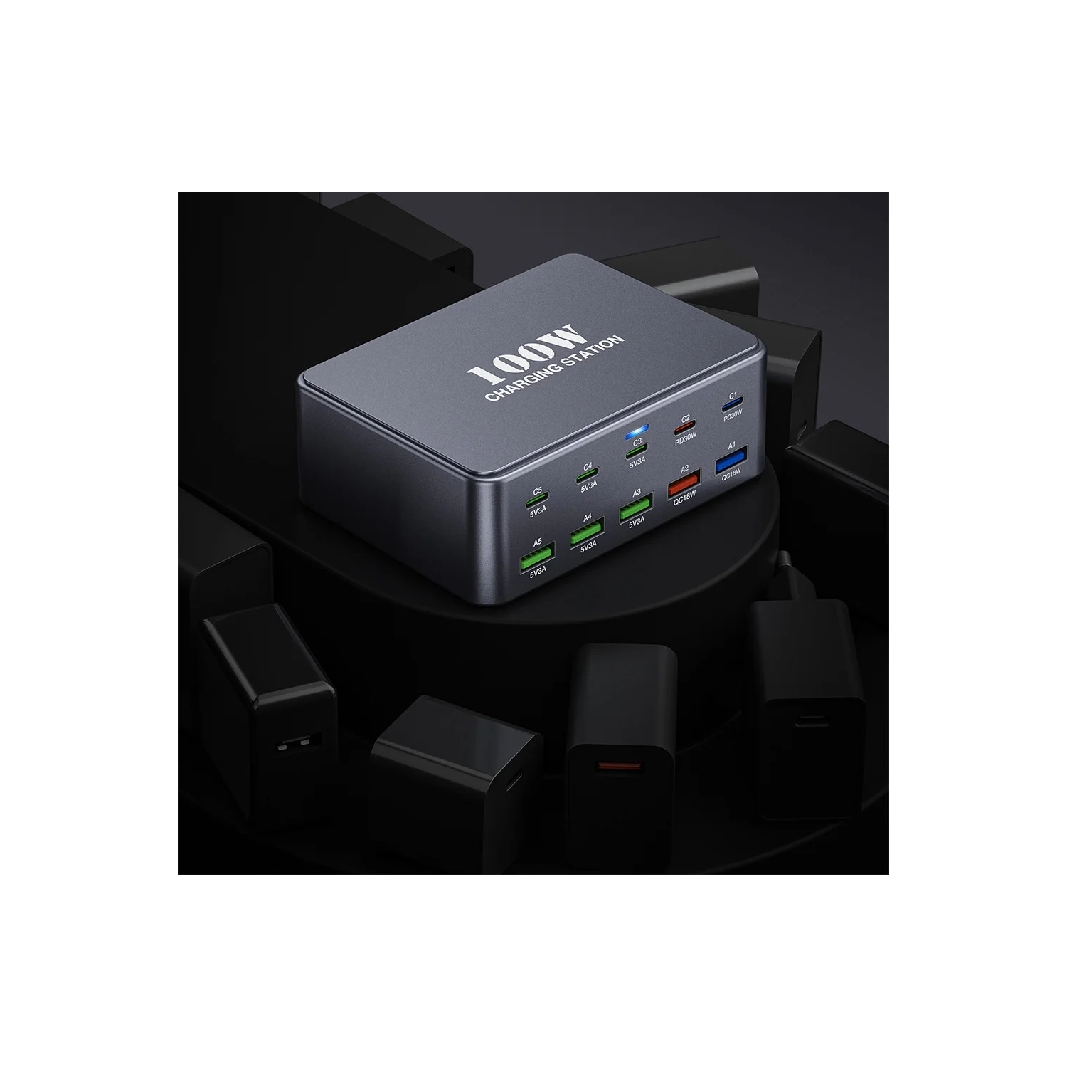 Multi-port PD, USB charging stand, travel studio 100W charging head, fast charging power strip mobile phone fast charger - gray