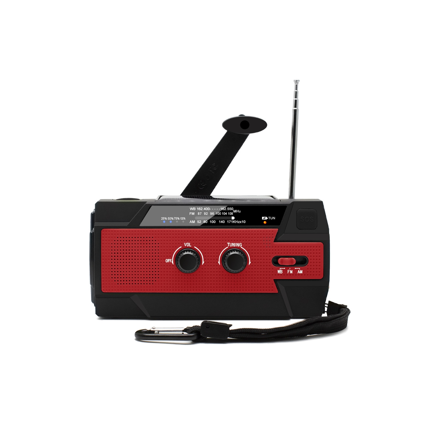 Radio d'urgence, radio multifonction, radio à manivelle avec lampe de poche, radio solaire, radio météo SOS AM/FM/NOAA - Rouge