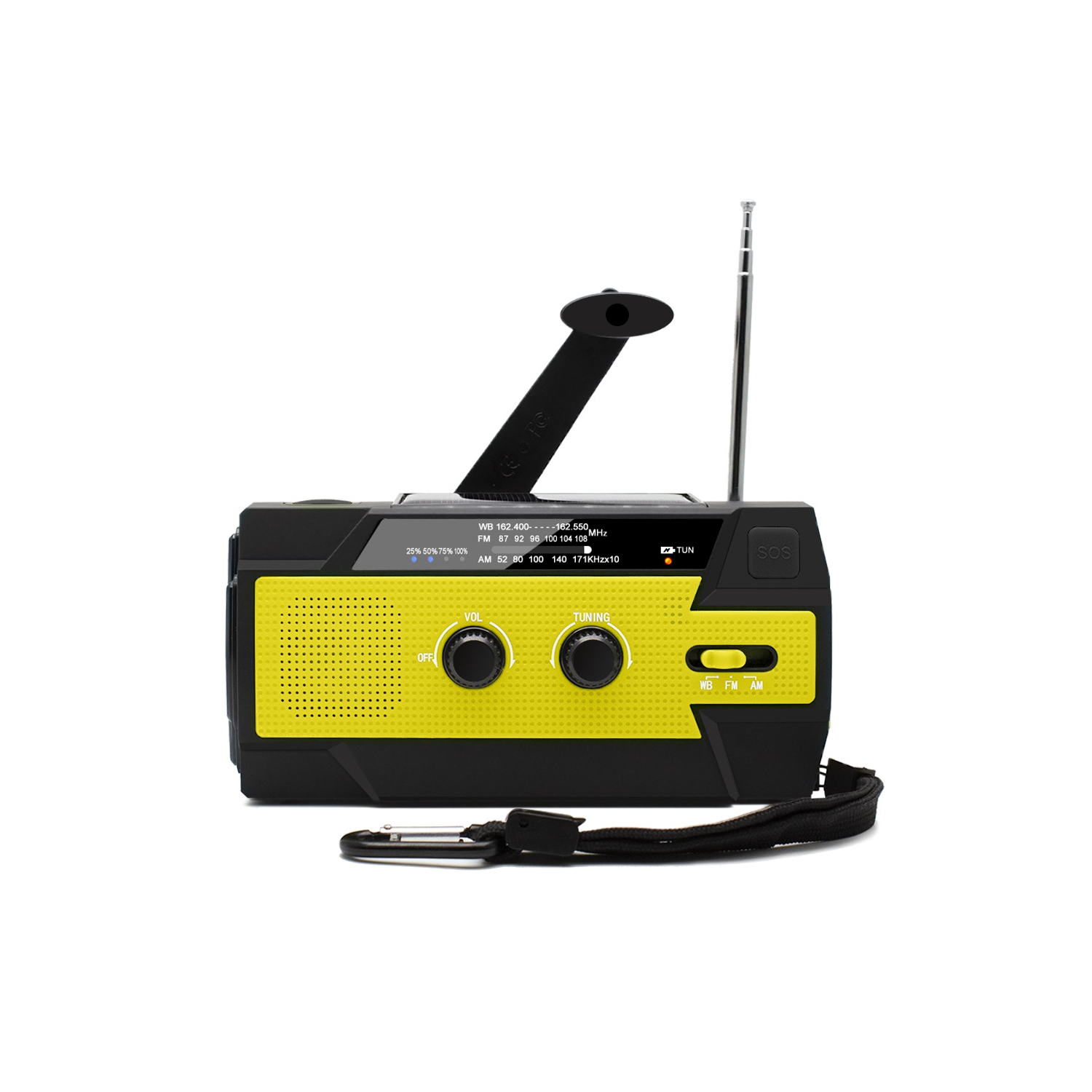 Radio d'urgence, radio multifonction, radio à manivelle avec lampe de poche, radio solaire, radio météo SOS AM/FM/NOAA - Jaune