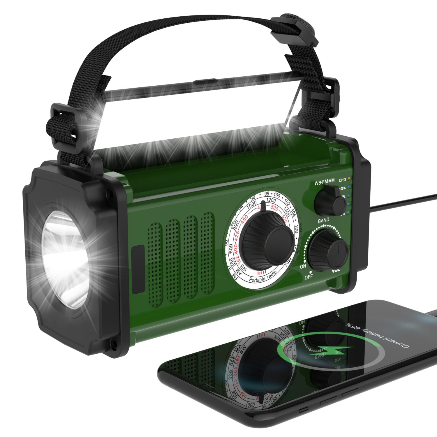 Outdoor Emergency Rechargeable Radio, Multi-function Flashlight, 10000mAh Disaster Prevention SOS Solar Hand Crank Radio, Jack Radio