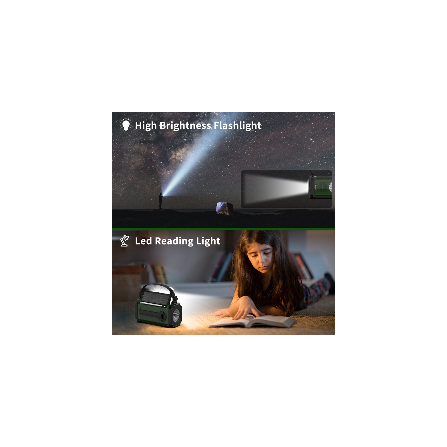 Outdoor Emergency Rechargeable Radio, Multi-function Flashlight, 10000mAh Disaster Prevention SOS Solar Hand Crank Radio, Jack Radio