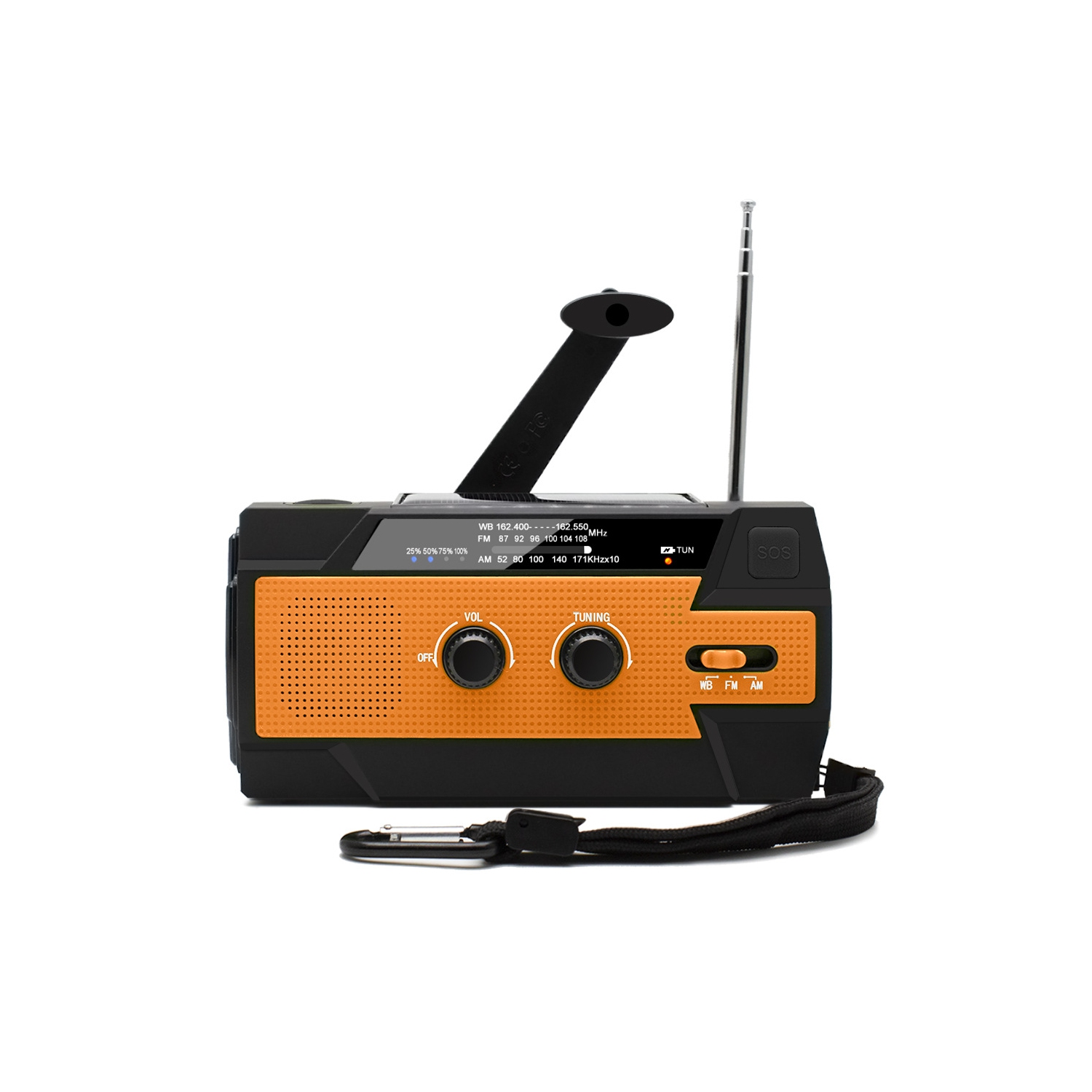 Radio d'urgence, radio multifonction, radio à manivelle avec lampe de poche, radio solaire, radio météo SOS AM/FM/NOAA - Orange