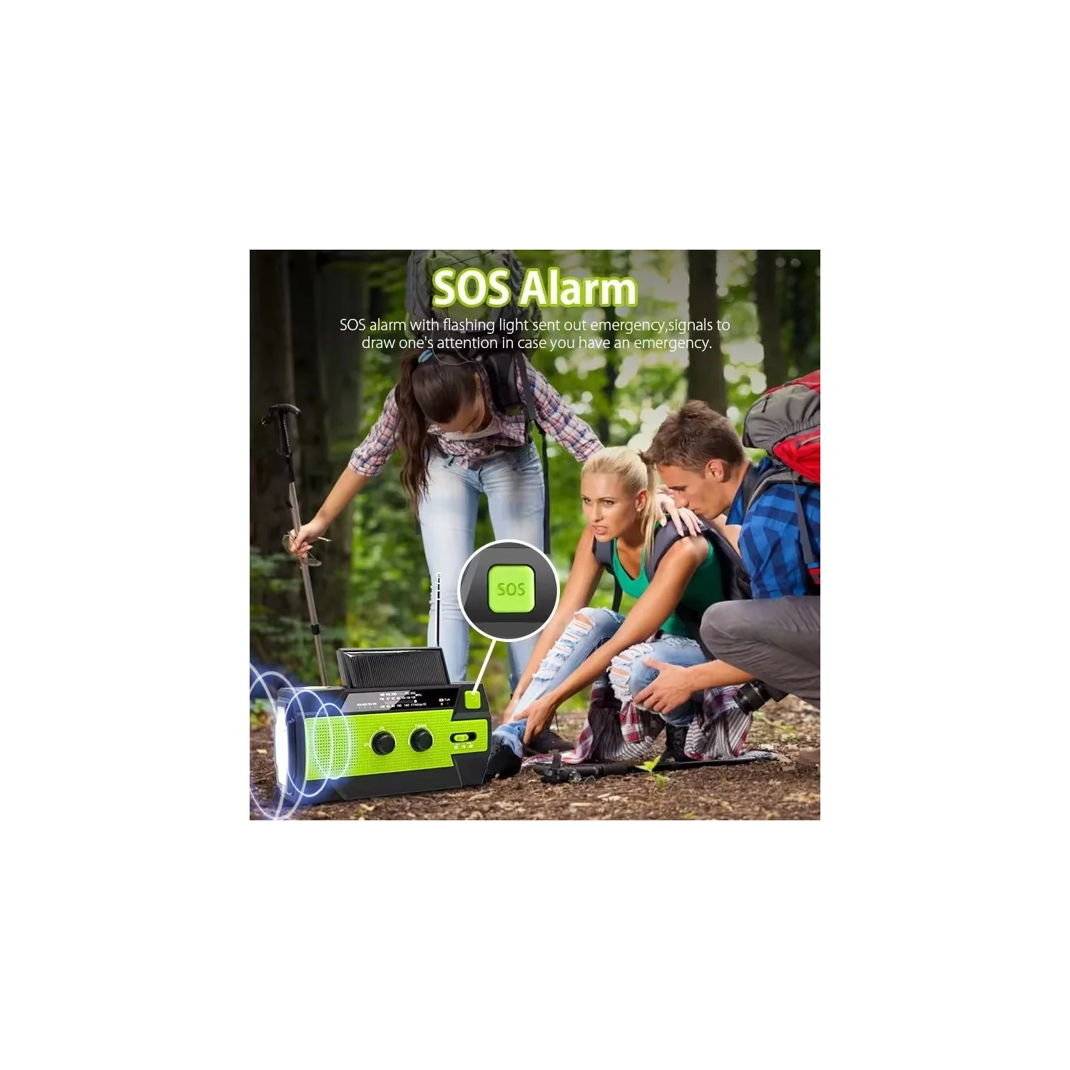 Radio d'urgence, radio multifonction, radio à manivelle avec lampe de poche, radio solaire, radio météo SOS AM/FM/NOAA - vert