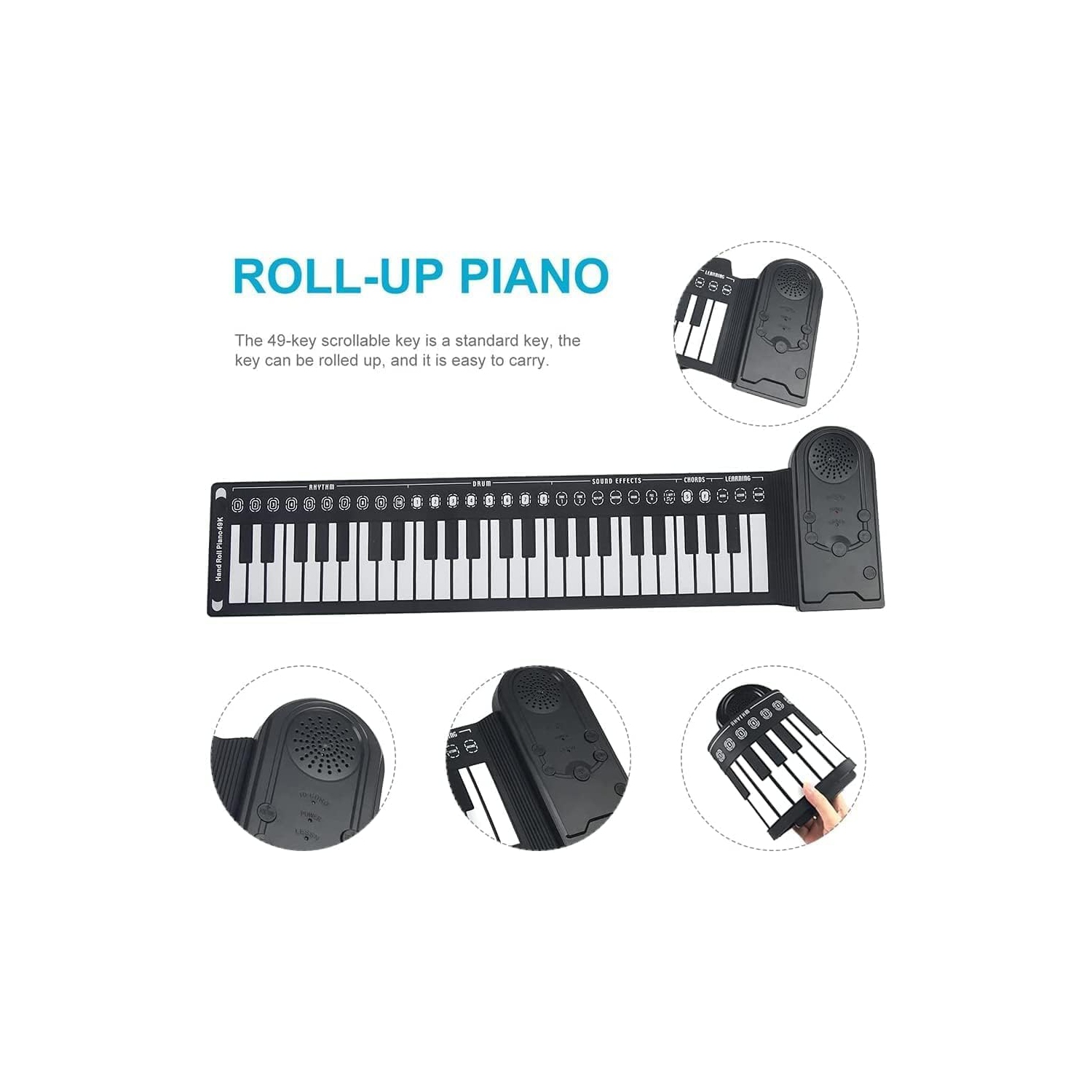 rouleau de 49 touches de piano avec haut-parleur, piano pliant portatif pour enfants, instrument d'enseignement de piano pour débutants, avec