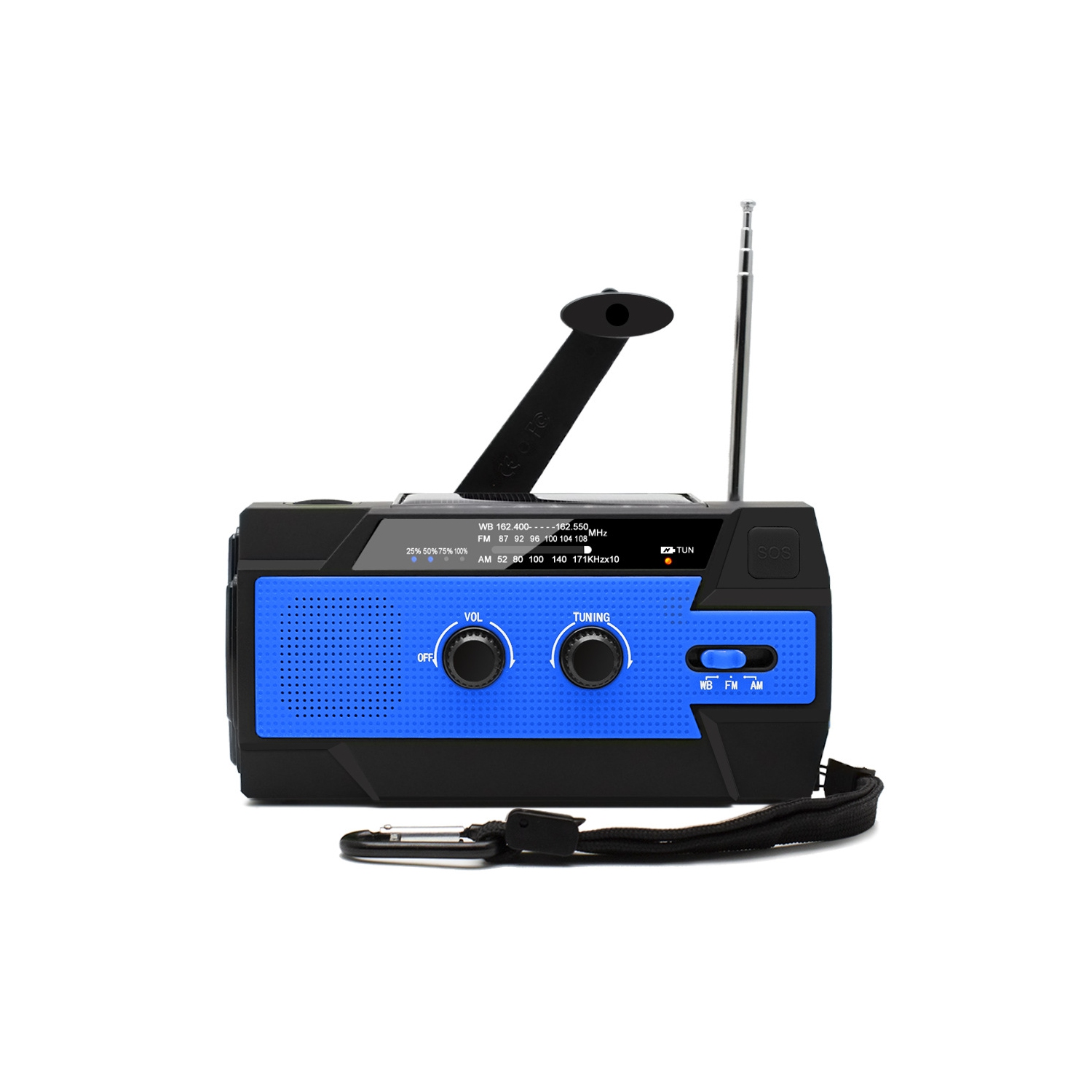 Radio d'urgence, radio multifonction, radio à manivelle avec lampe de poche, radio solaire, radio météo SOS AM/FM/NOAA - Bleu