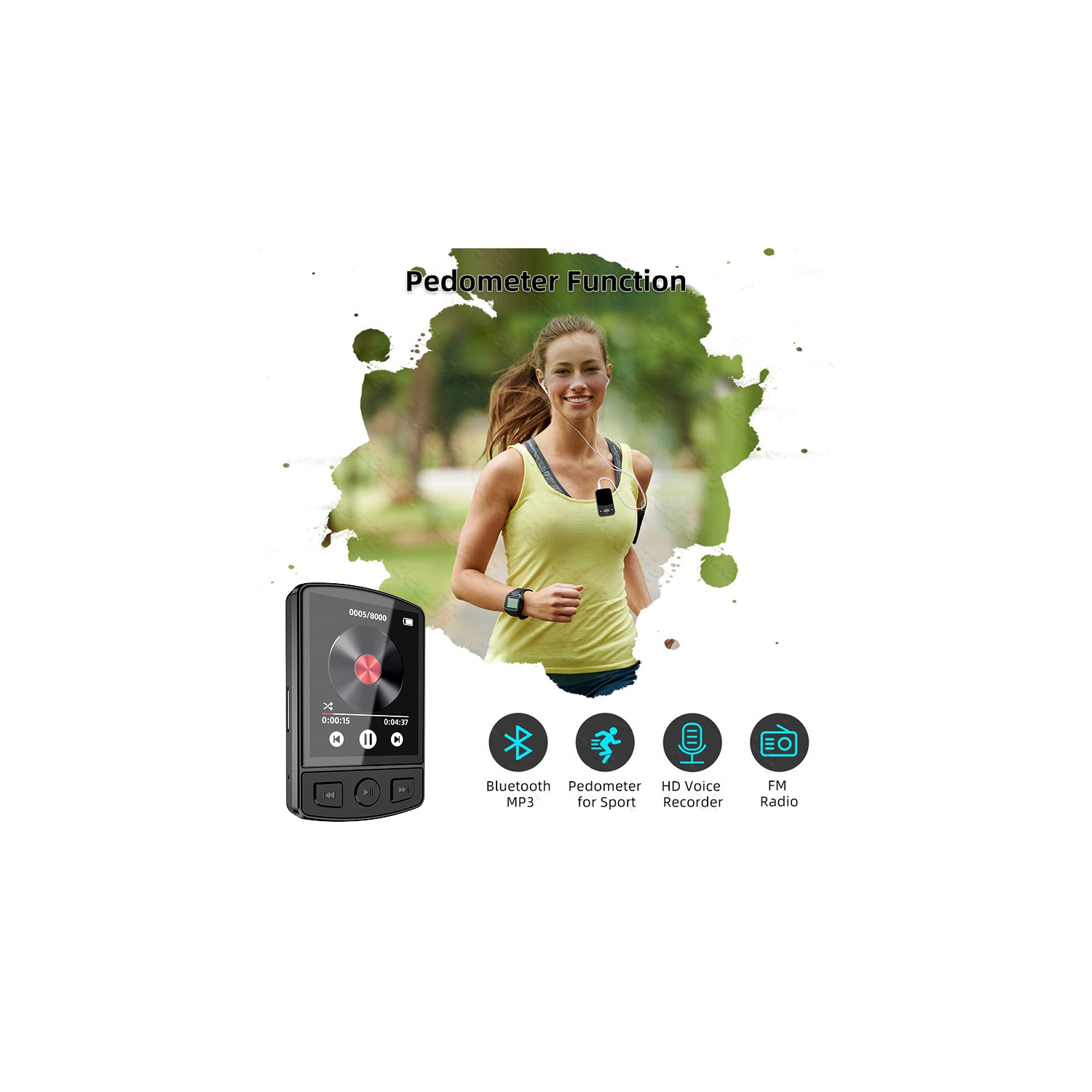 Lecteur MP3/MP4 à pince de 32&nbsp;Go, lecteur de musique Bluetooth portatif avec radio, enregistreur et casque d'écoute