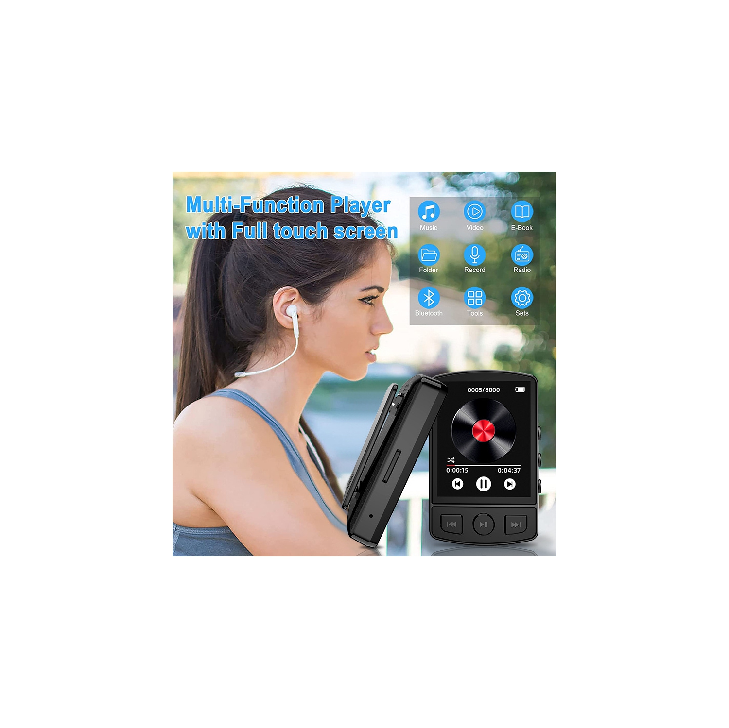 Lecteur MP3/MP4 à pince de 32&nbsp;Go, lecteur de musique Bluetooth portatif avec radio, enregistreur et casque d'écoute