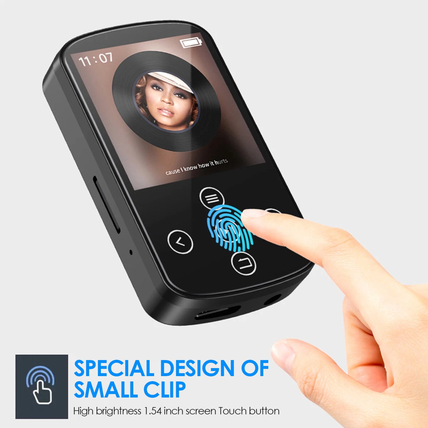 Lecteur MP3 portatif Bluetooth de 128&nbsp;Go avec pince, lecteur de musique et enregistreur à écran tactile, prend en charge la carte TF