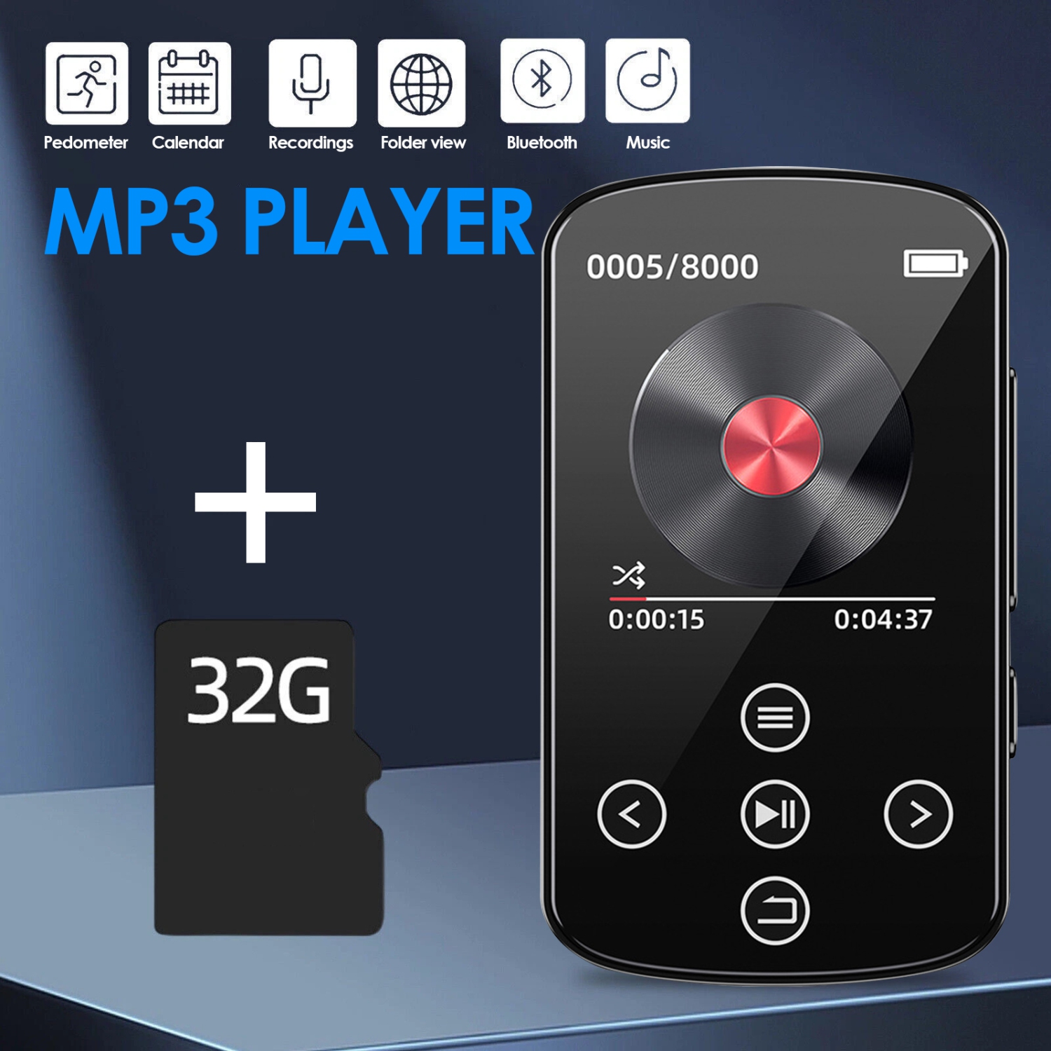 Lecteur MP3 portatif Bluetooth de 128&nbsp;Go avec pince, lecteur de musique et enregistreur à écran tactile, prend en charge la carte TF