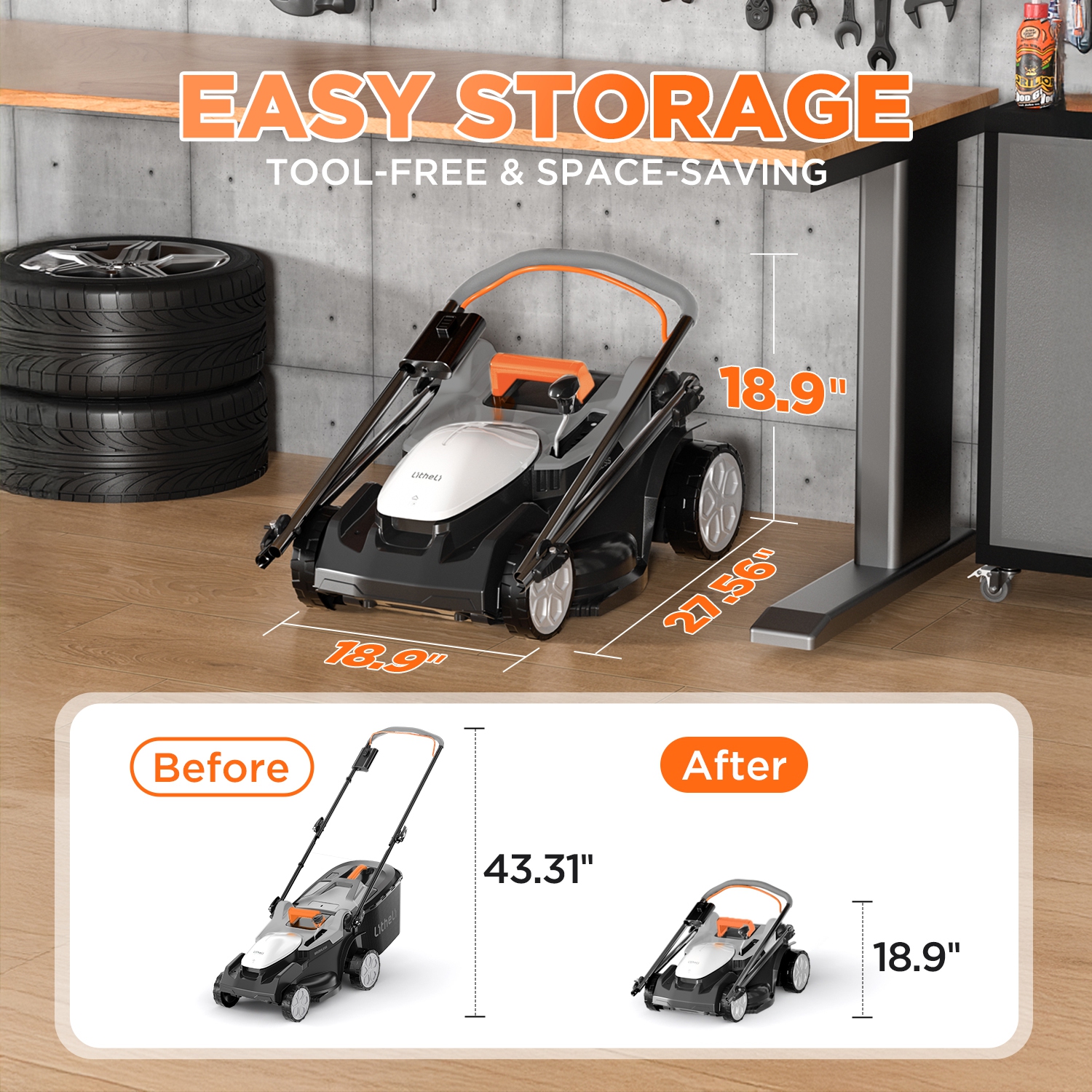 Tondeuse à gazon Litheli de 16&nbsp;po, 2 20&nbsp;V, électrique sans fil, tondeuse à pousser légère avec réglage de la hauteur à 6 positions, 2 piles