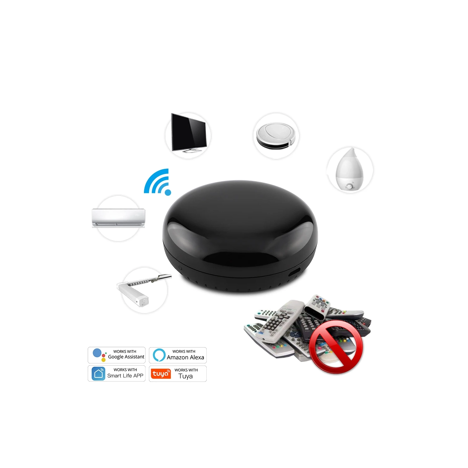 Wifi Tuya smart home infrared remote control, new round infrared controller alexa voice control