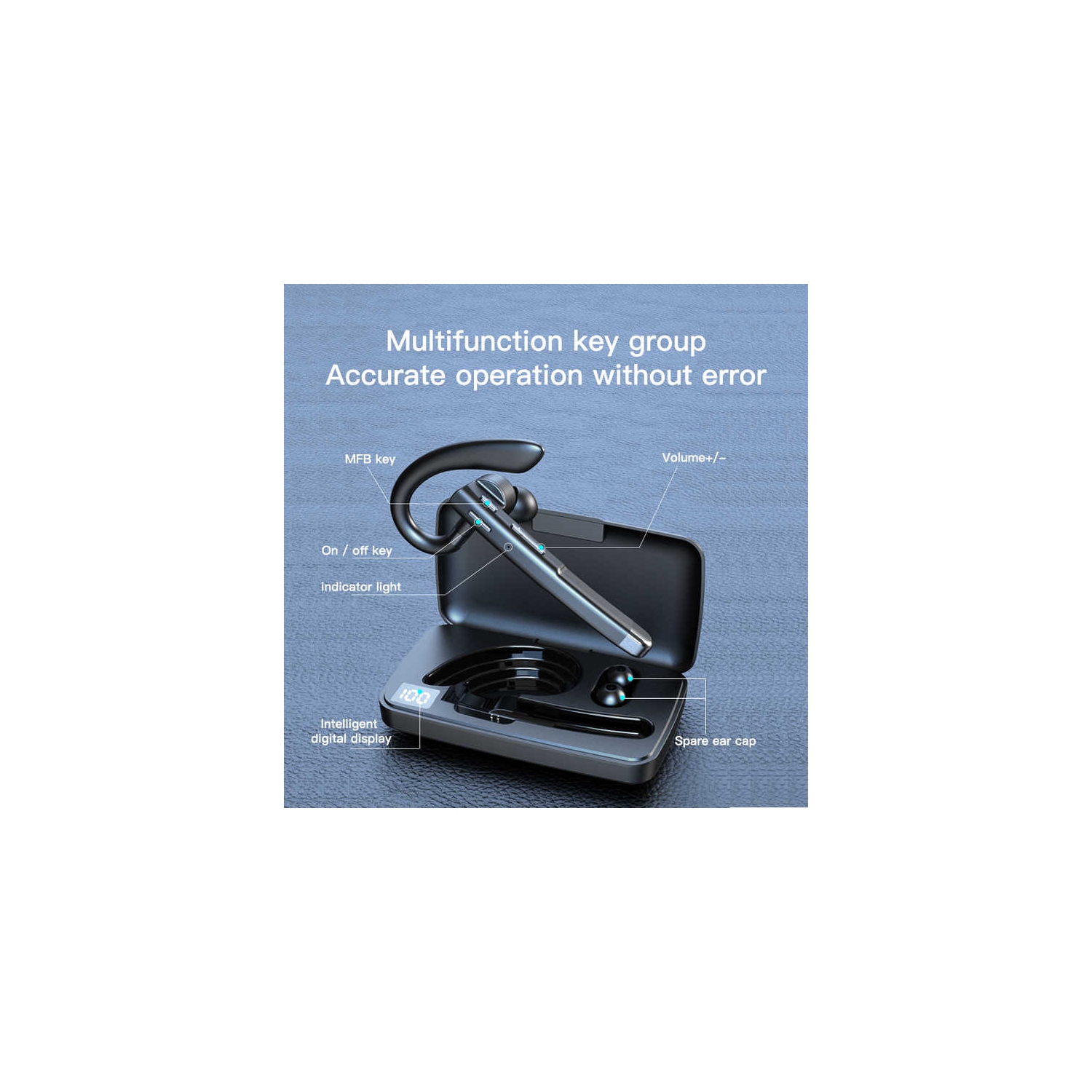 Single-ear wireless Bluetooth headset, noise reduction, ear-hook style, durable, in-car business sports headset,YYK-520-1 Second generation English