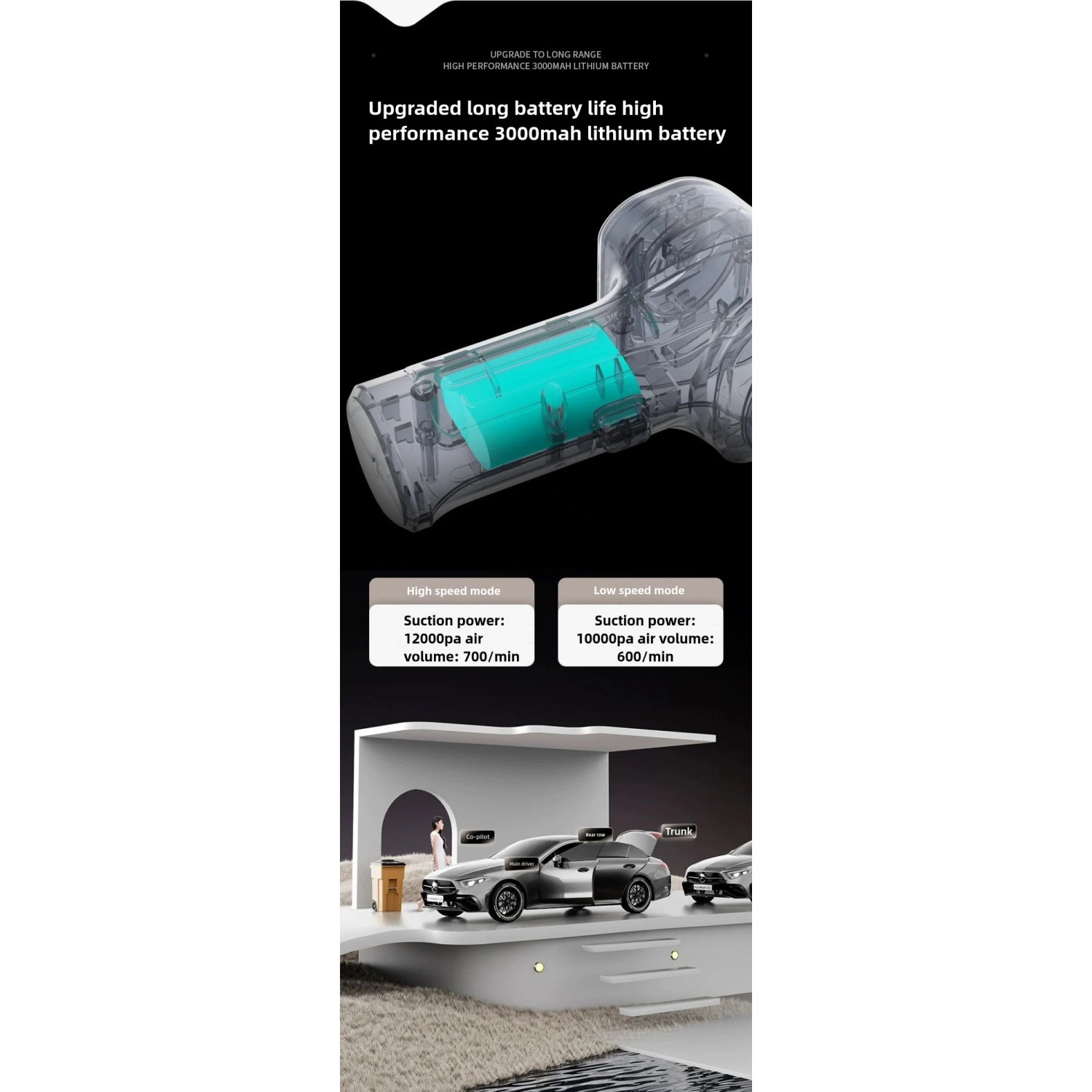 Wireless Charging Vacuum Cleaner Portable Handheld Household Car Use Strong Suction High Power Vacuum Cleaner Small Mini Cordless, Blue Vacuum