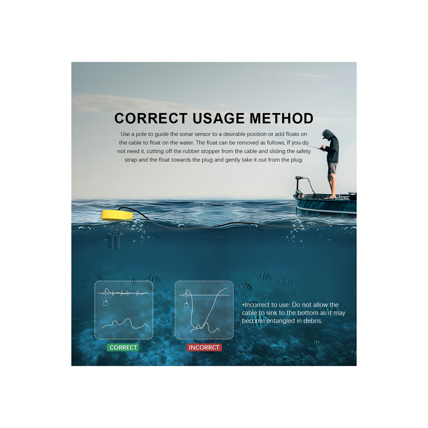 Détecteur de sonar câblé échosondeur pour la pêche, échosondeur portatif, écran LCD pour la pêche - 200 kHz