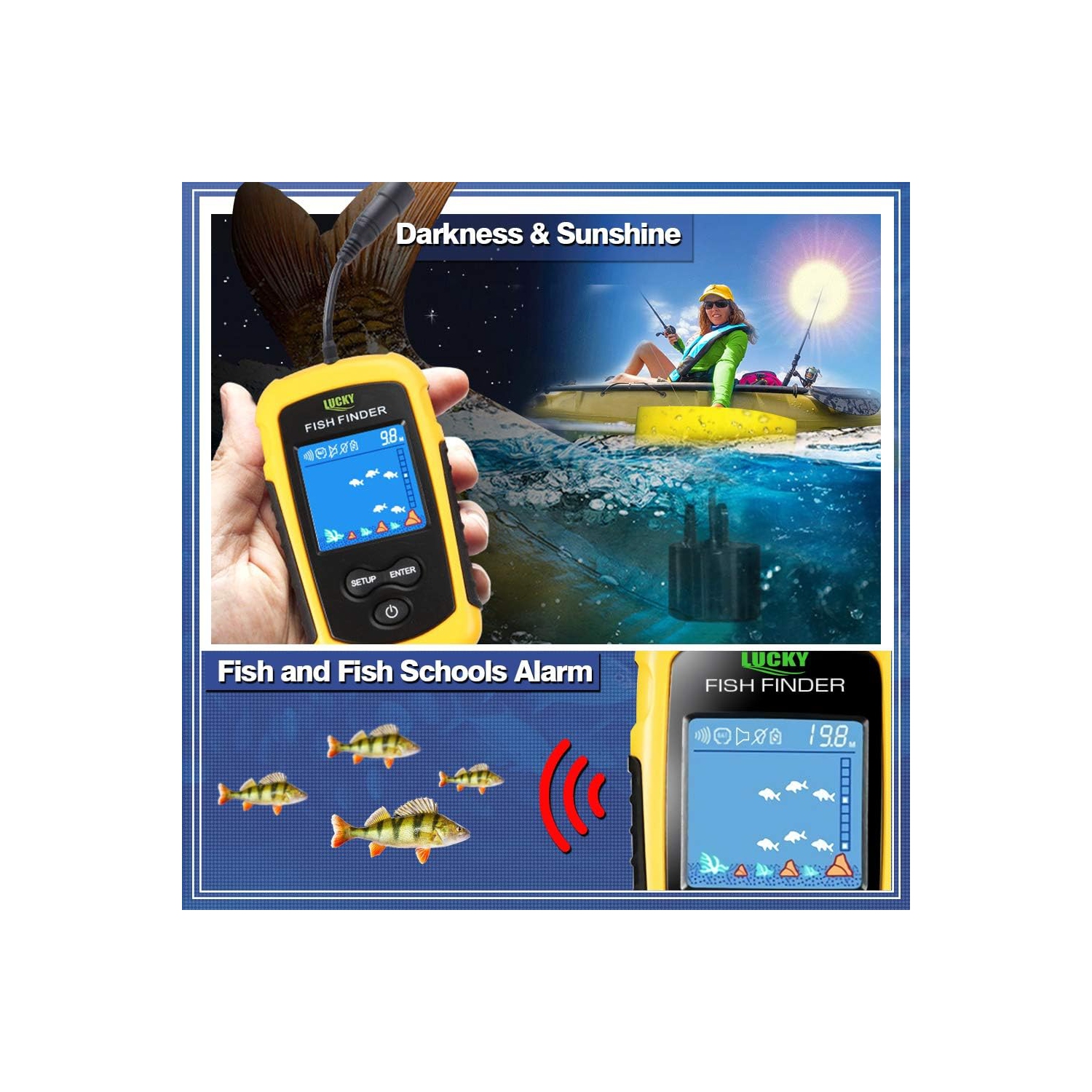 Détecteur de sonar câblé échosondeur pour la pêche, échosondeur portatif, écran LCD pour la pêche - 200 kHz